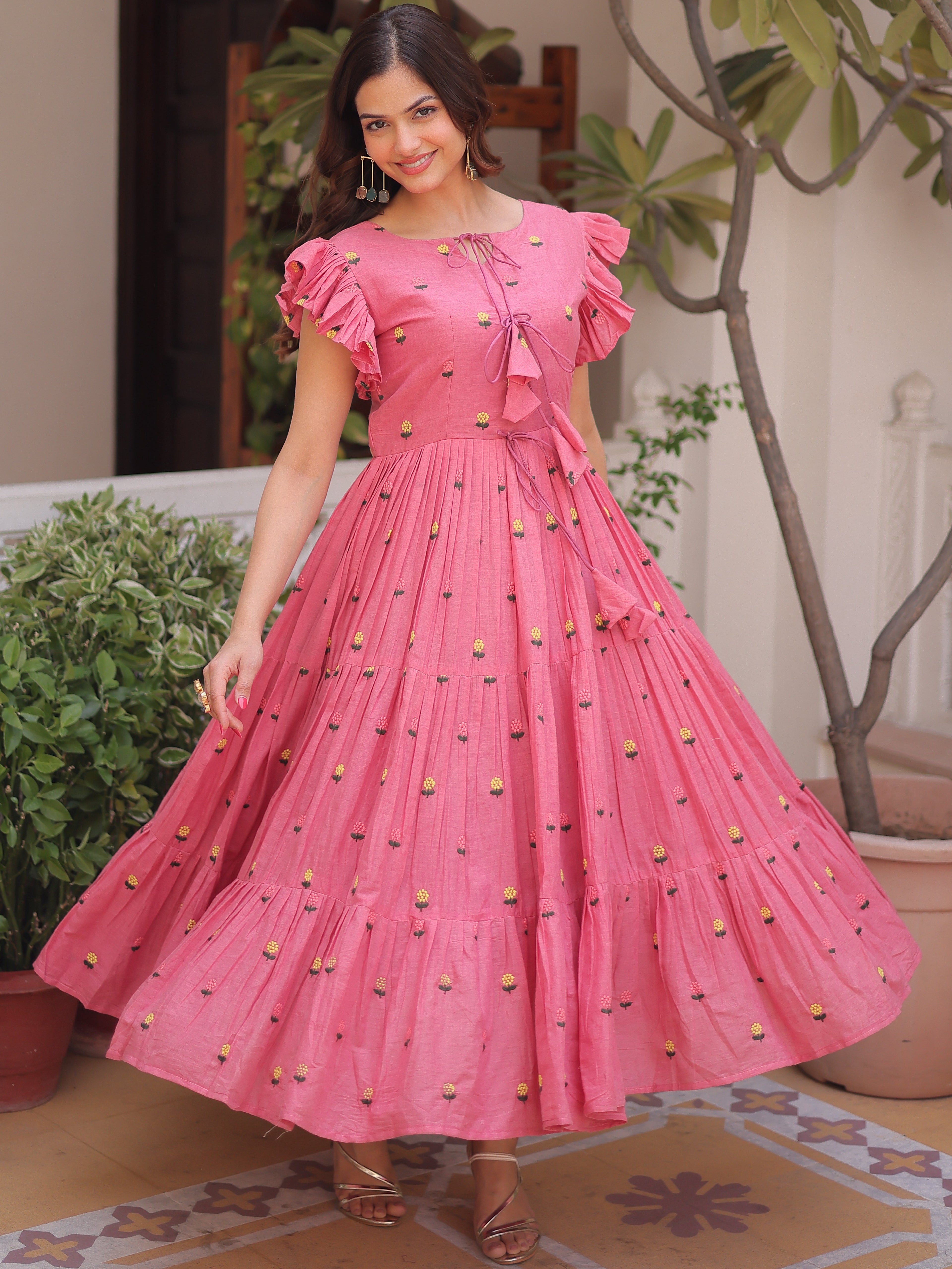 Cotton Embroidered Midi Gown