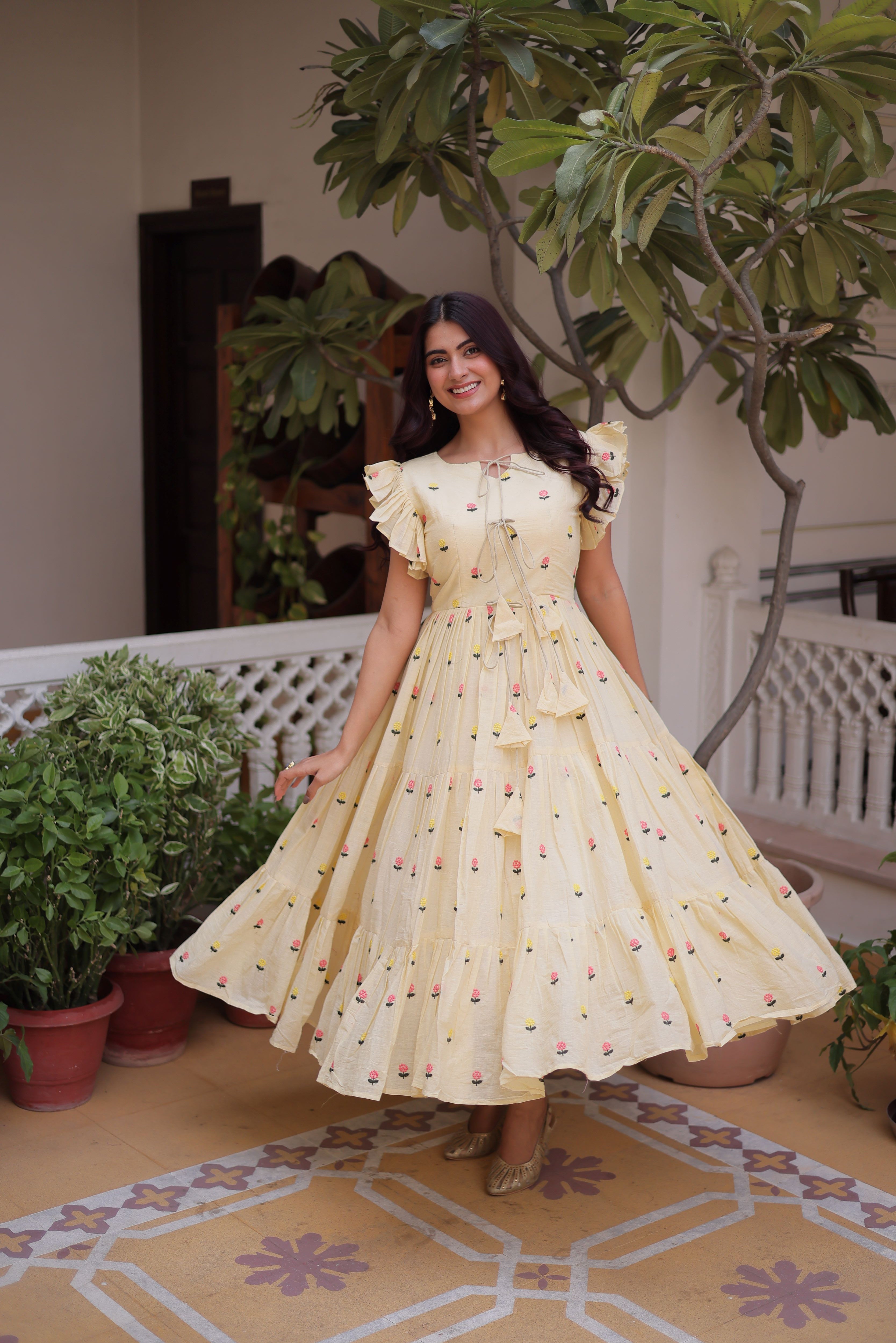 Cotton Embroidered Midi Gown