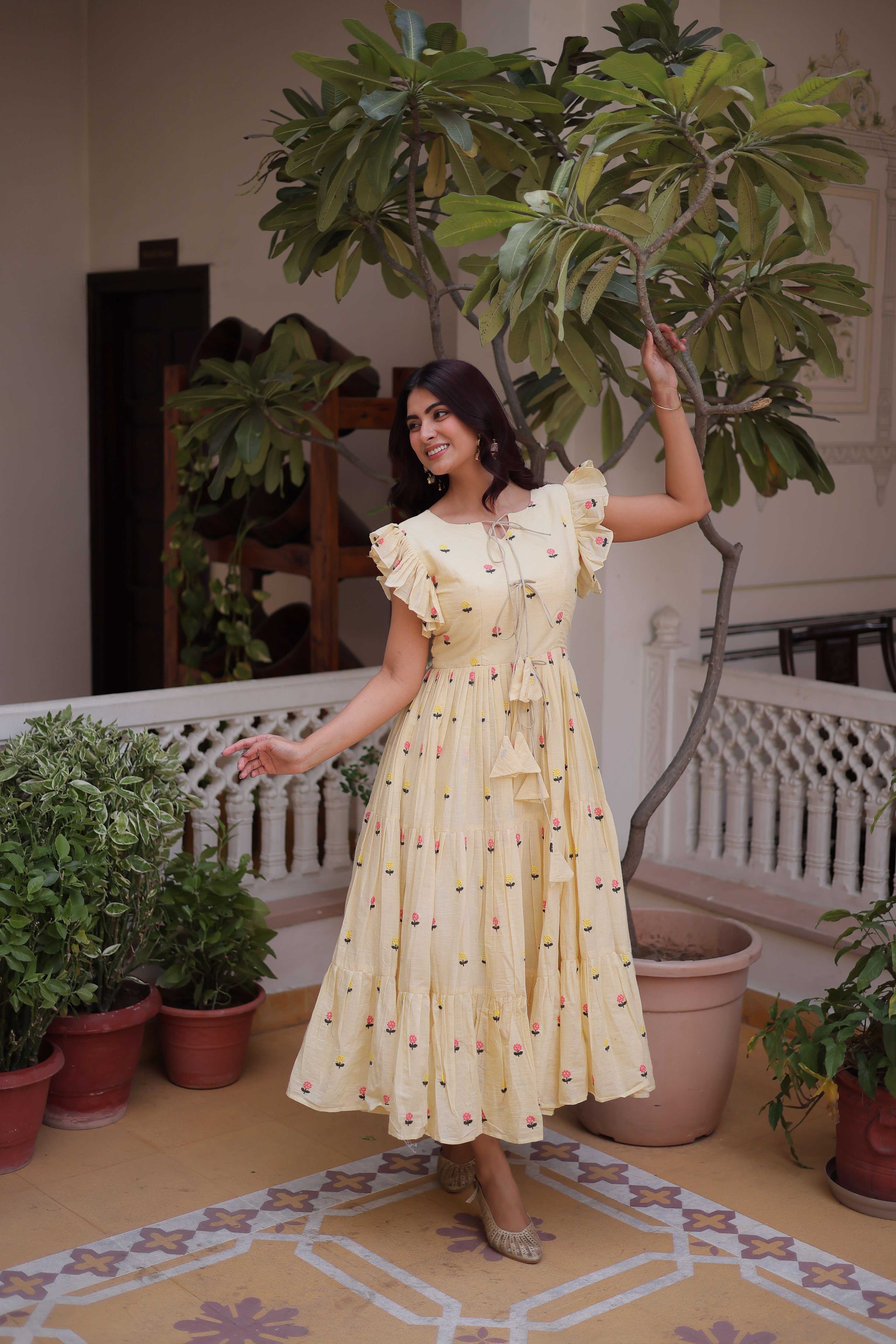 Cotton Embroidered Midi Gown
