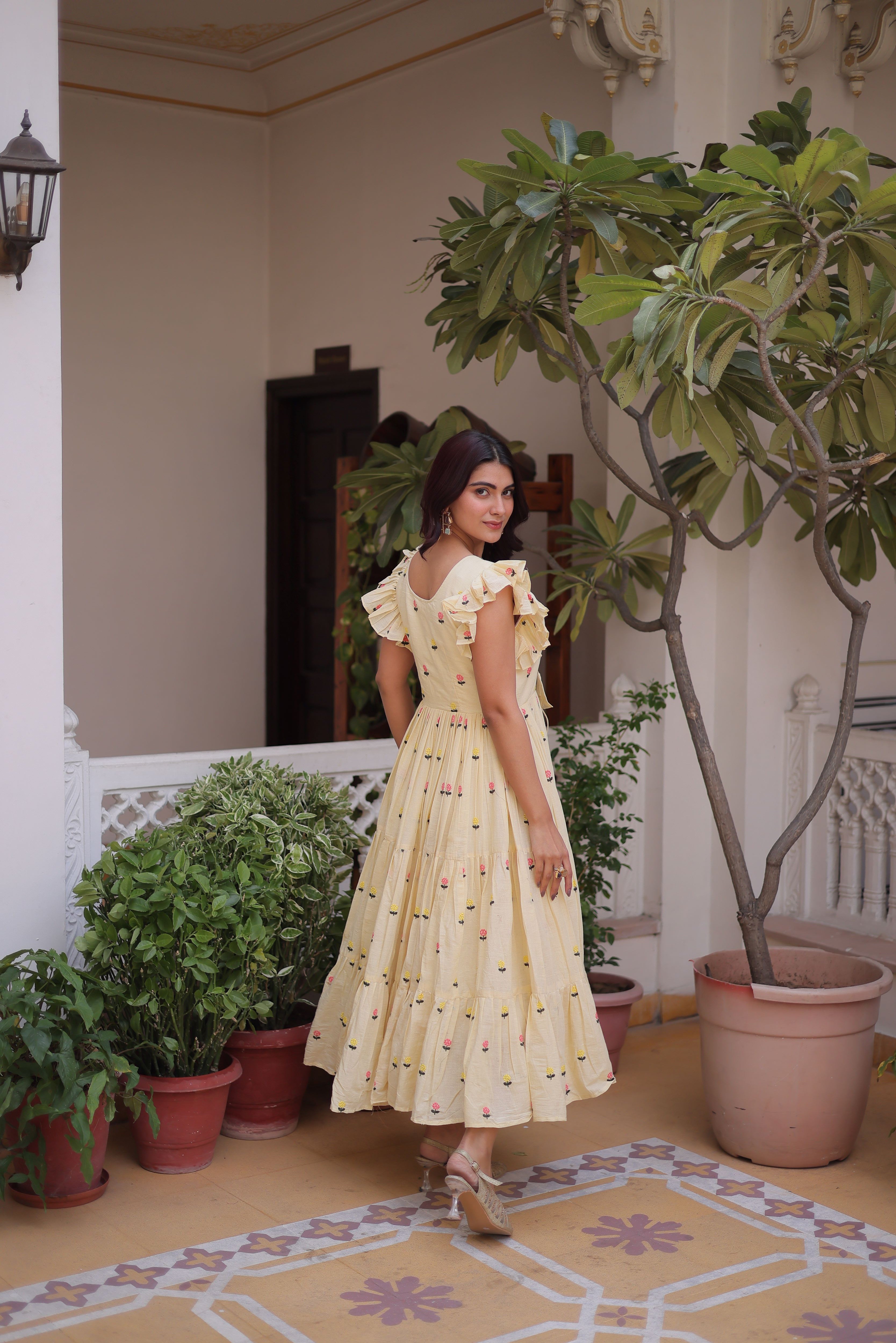 Cotton Embroidered Midi Gown