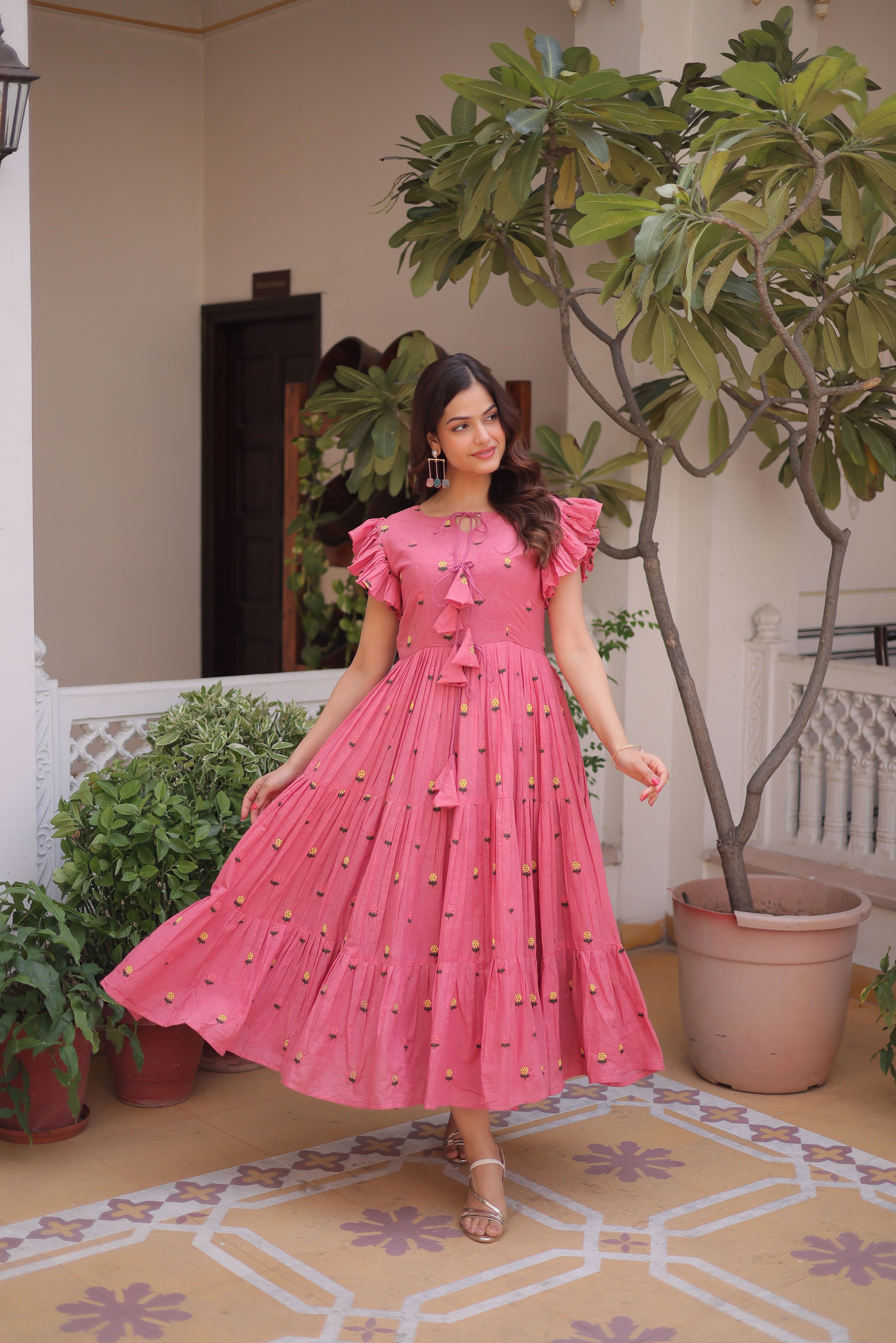 Cotton Embroidered Midi Gown