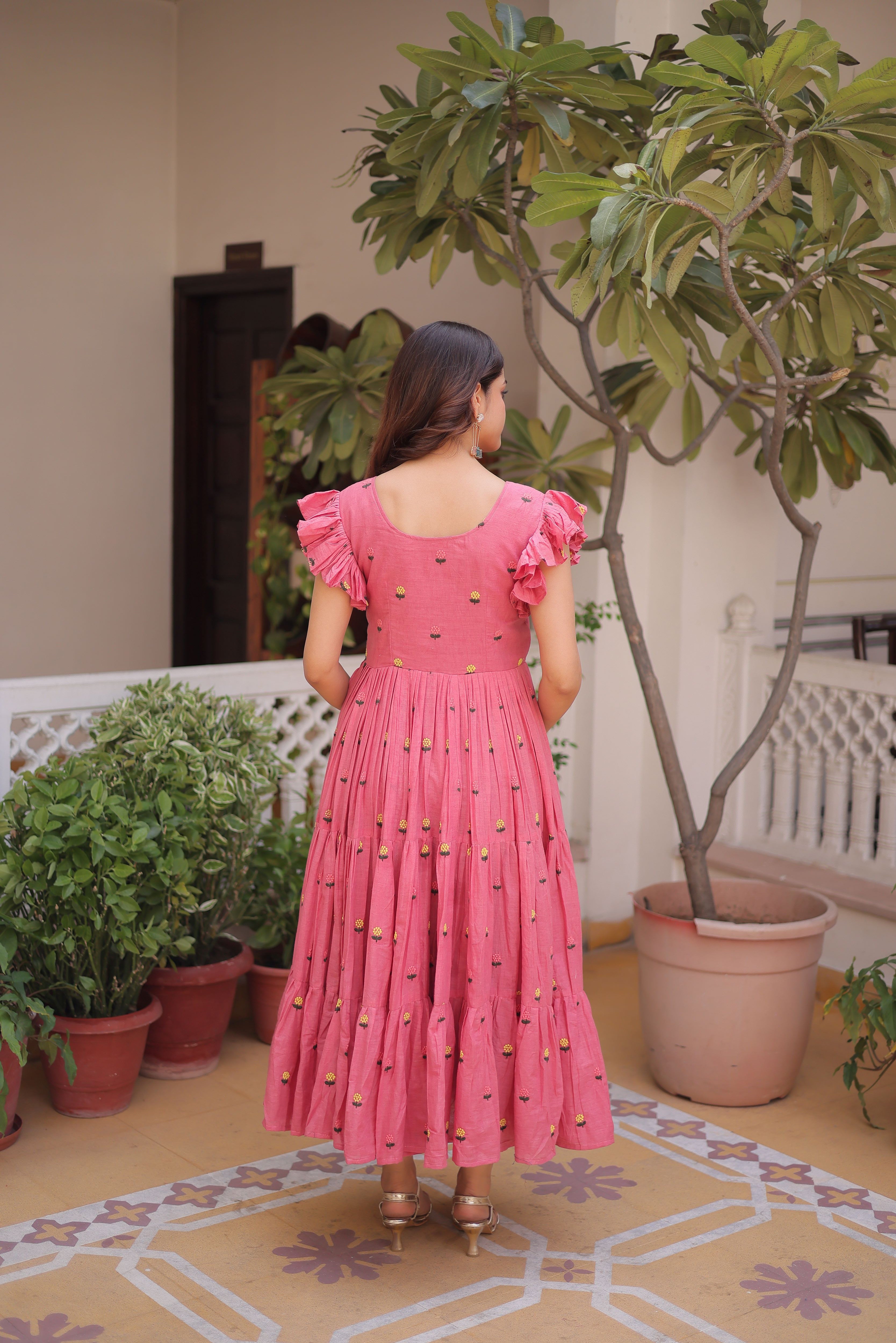Cotton Embroidered Midi Gown