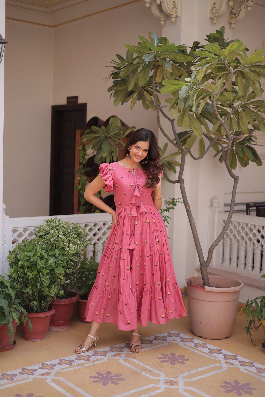Cotton Embroidered Midi Gown