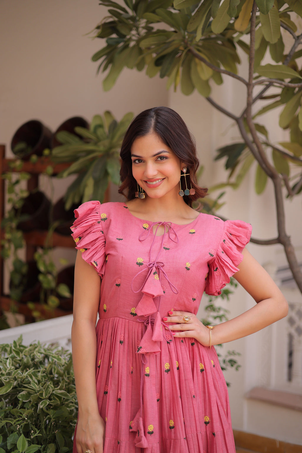Cotton Embroidered Midi Gown