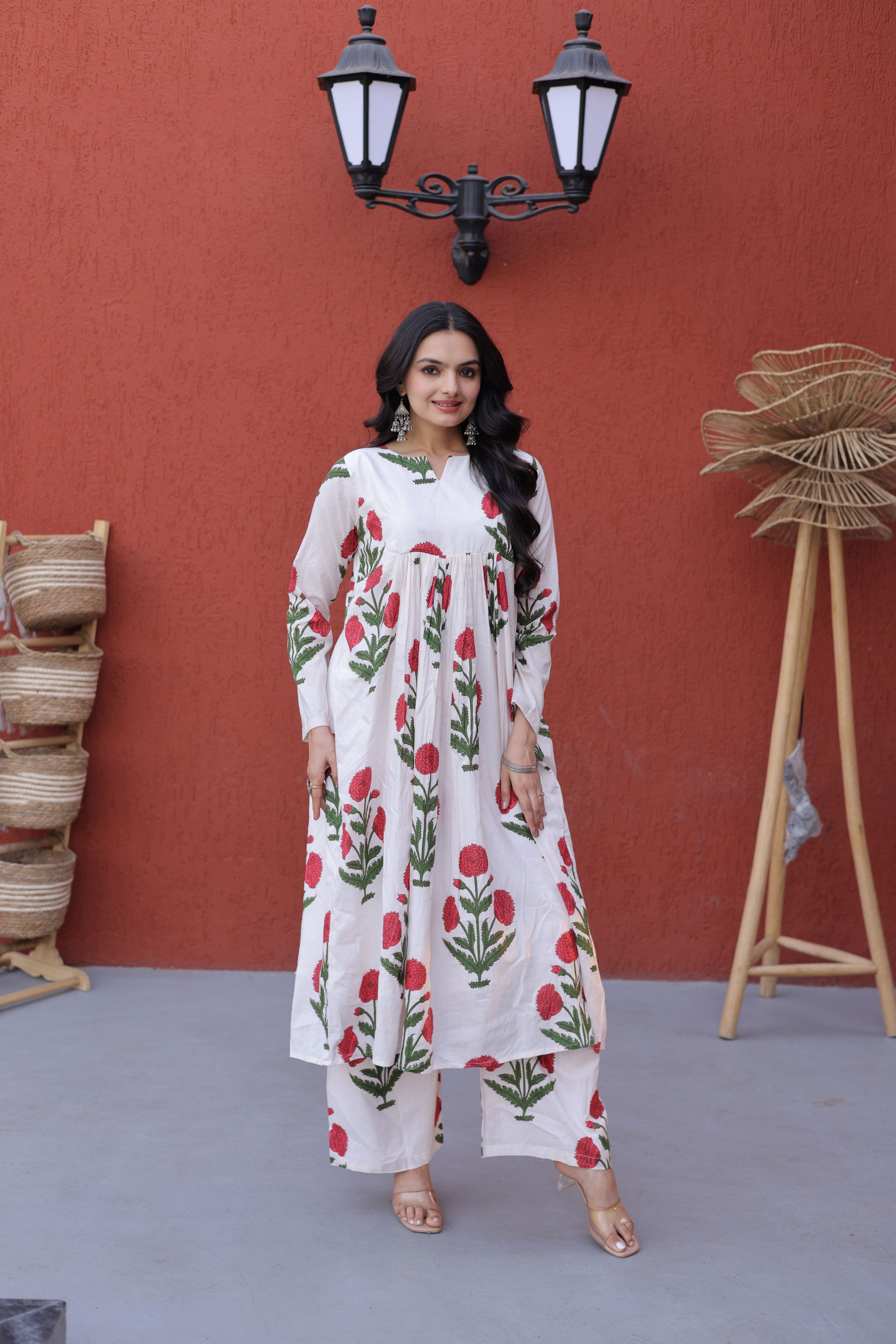 Cotton Printed Summer Wear Kurti Palazzo Pair
