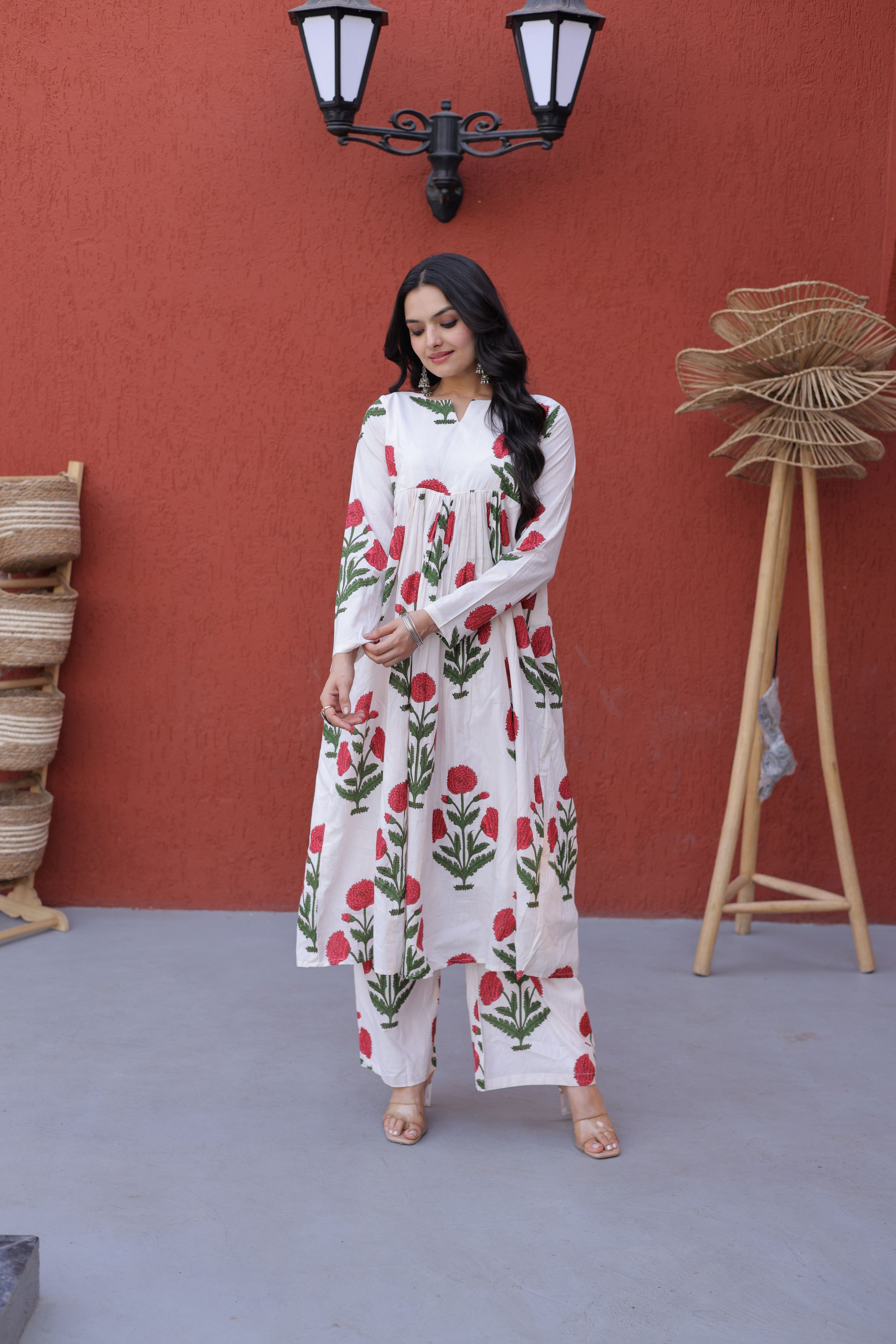 Cotton Printed Summer Wear Kurti Palazzo Pair