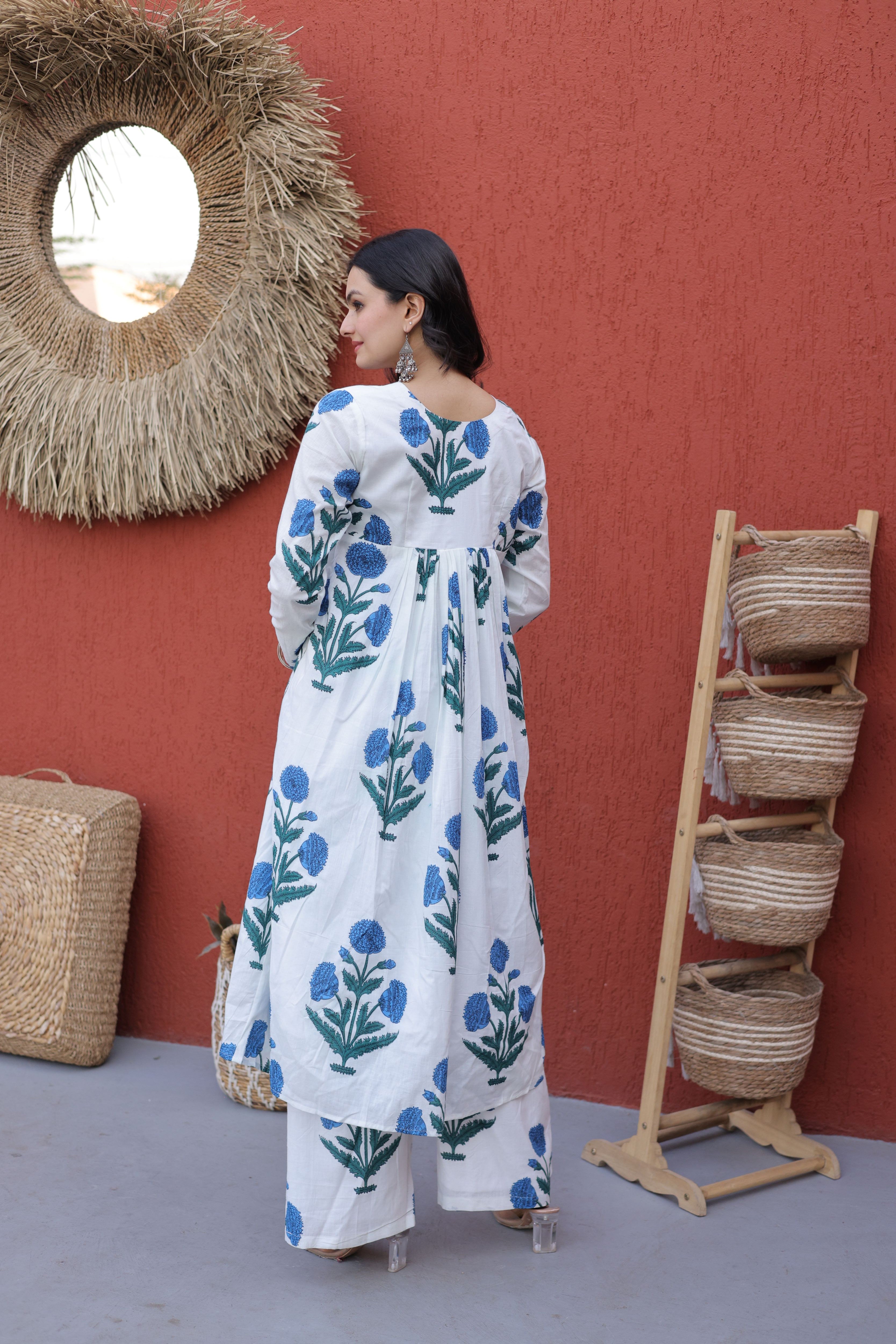 Cotton Printed Summer Wear Kurti Palazzo Pair