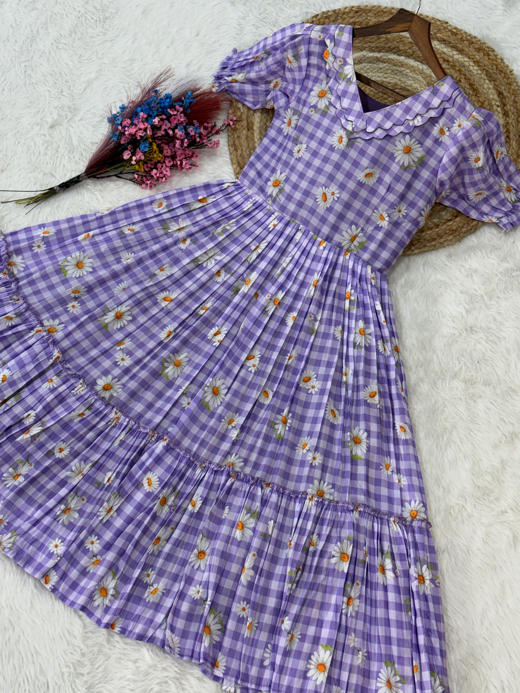 Muslin Silk Gingham Printed Frock