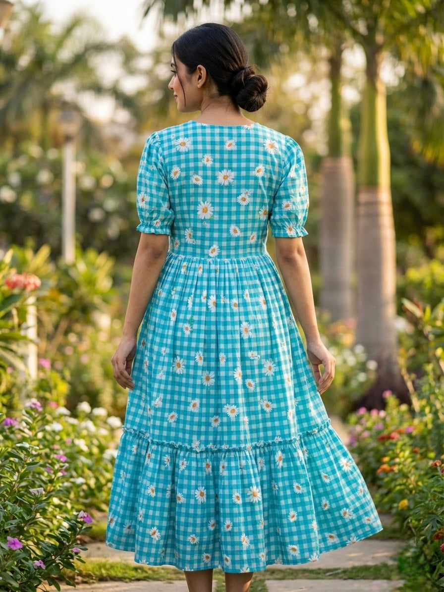 Muslin Silk Gingham Printed Frock