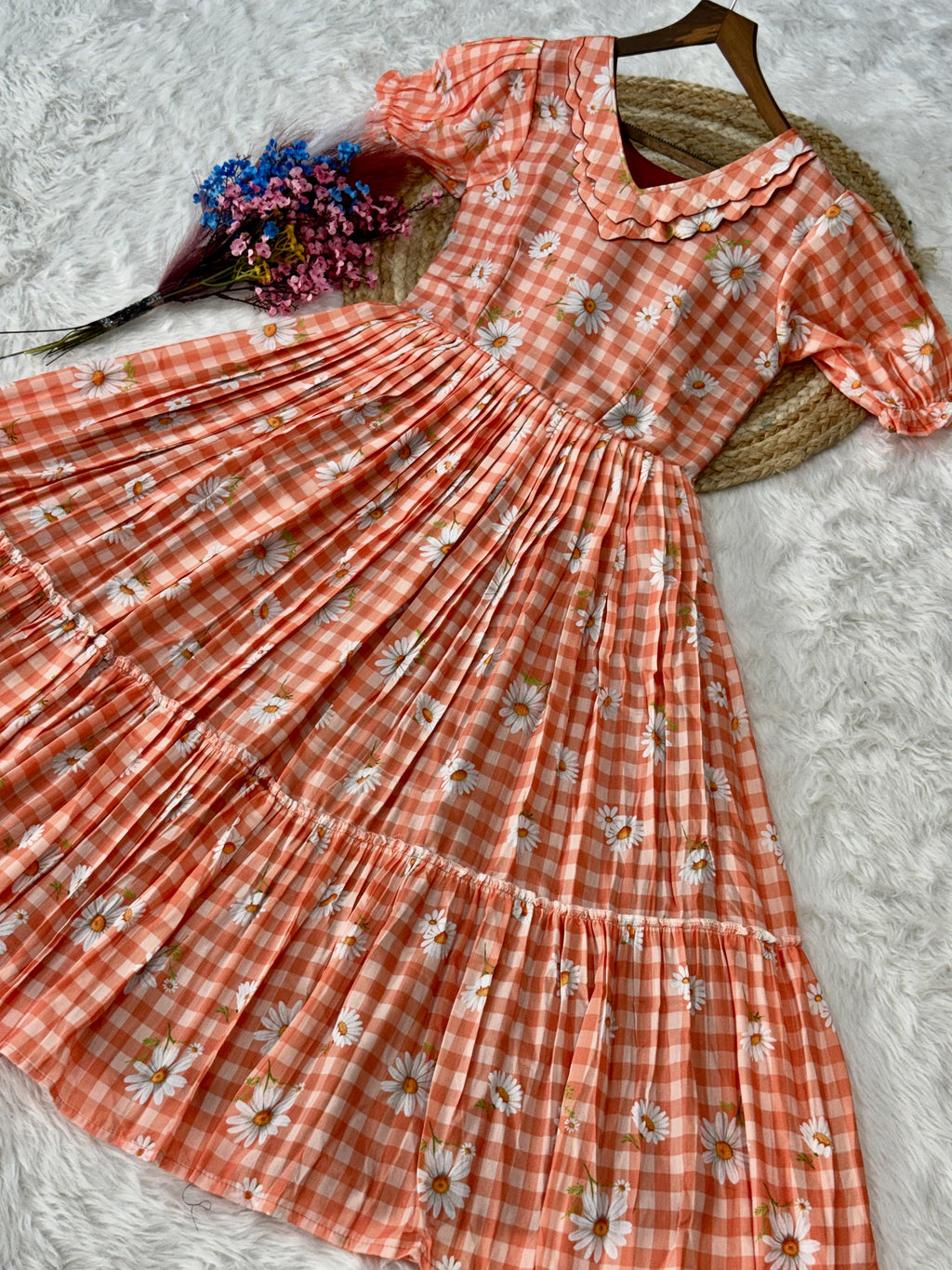 Muslin Silk Gingham Printed Frock