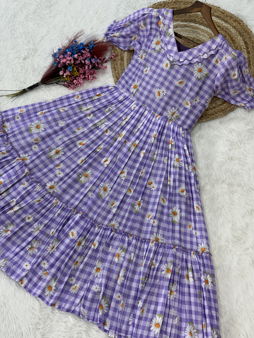 Muslin Silk Gingham Printed Frock