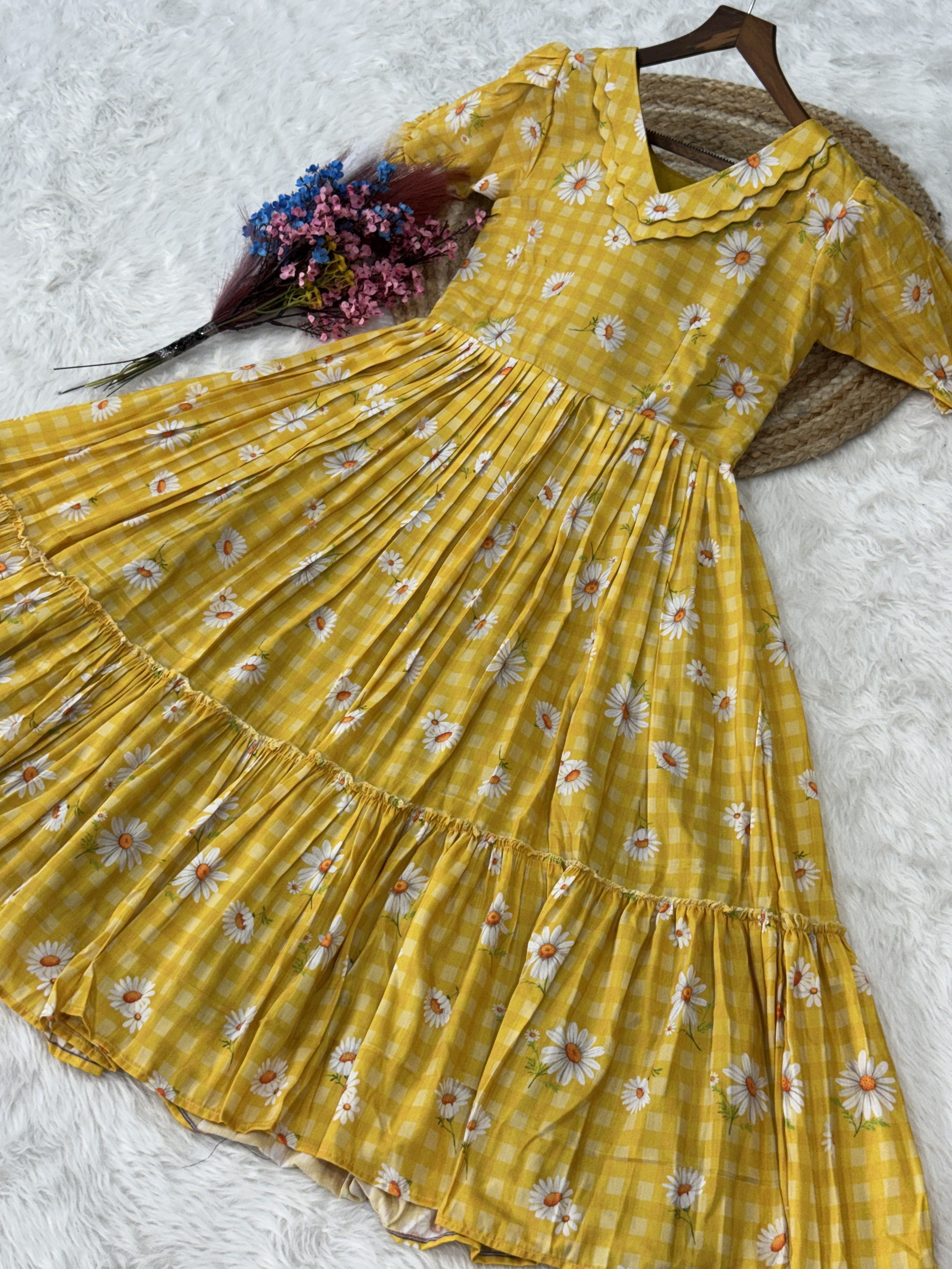 Muslin Silk Gingham Printed Frock
