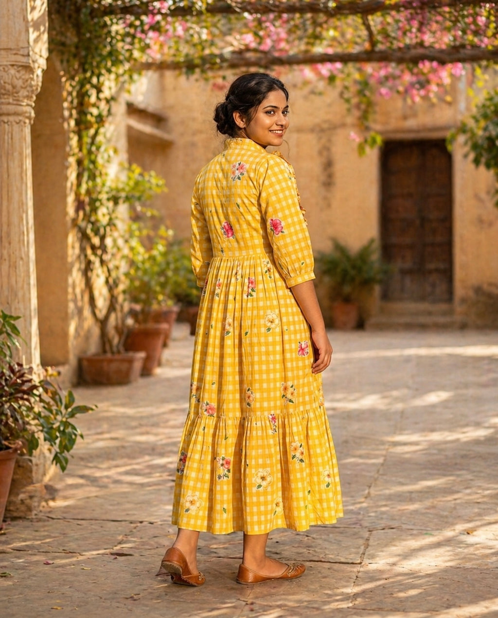 Muslin Silk Gingham Printed Frock