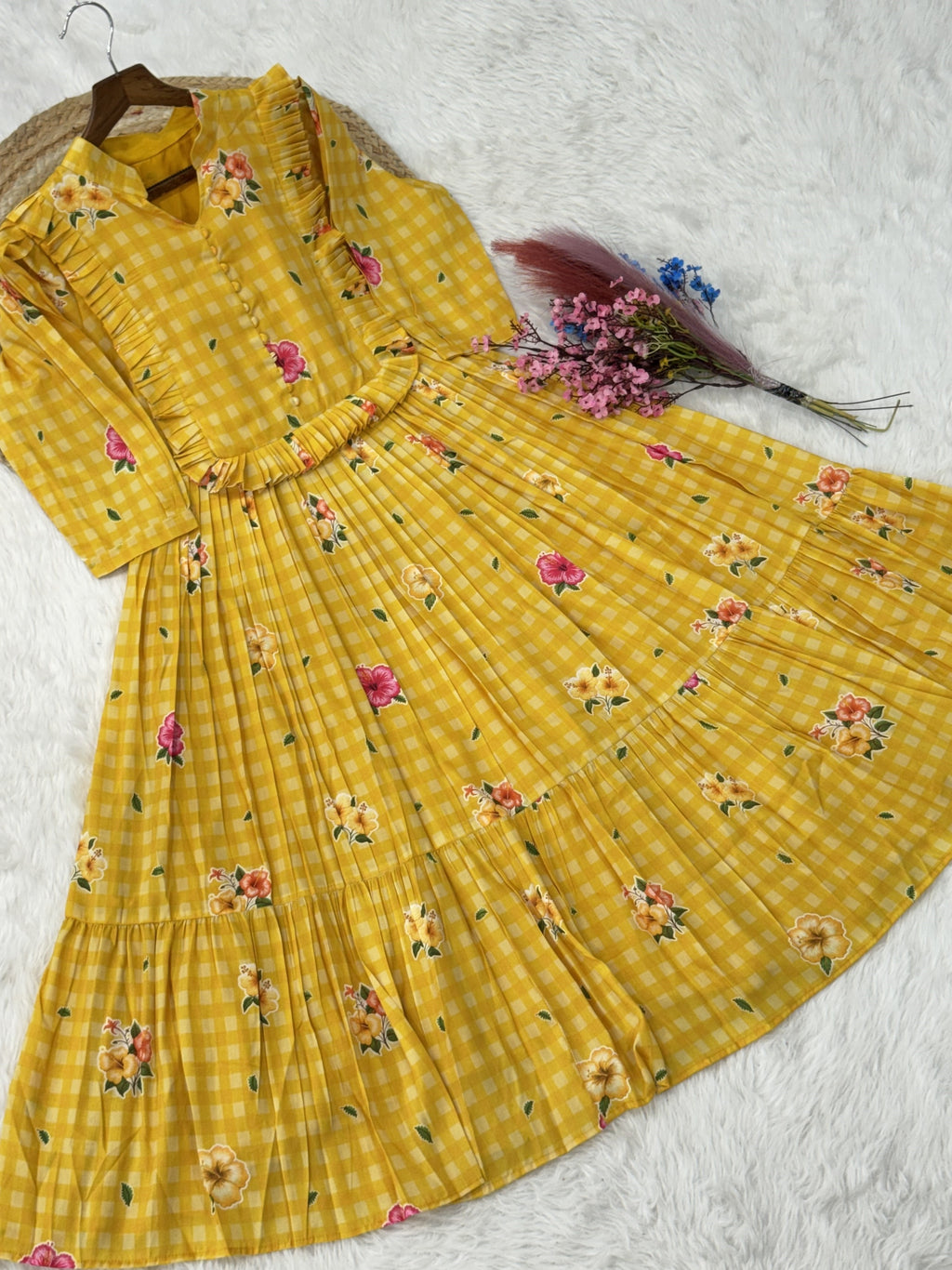 Muslin Silk Gingham Printed Frock