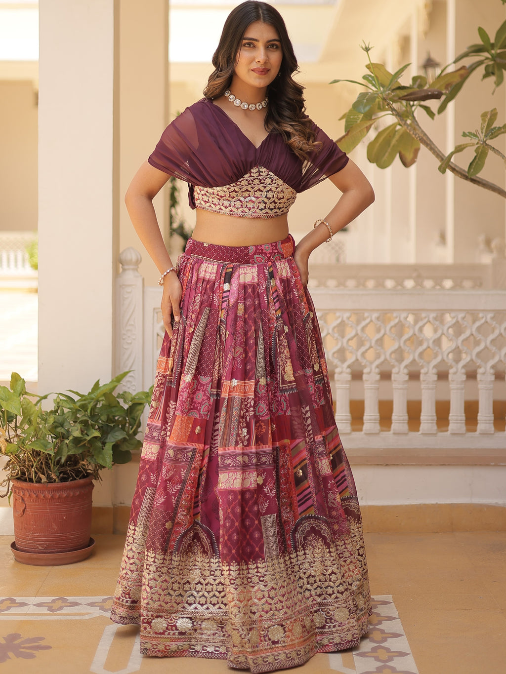 Digital Printed Russian Silk Foil Embroidered Lehenga