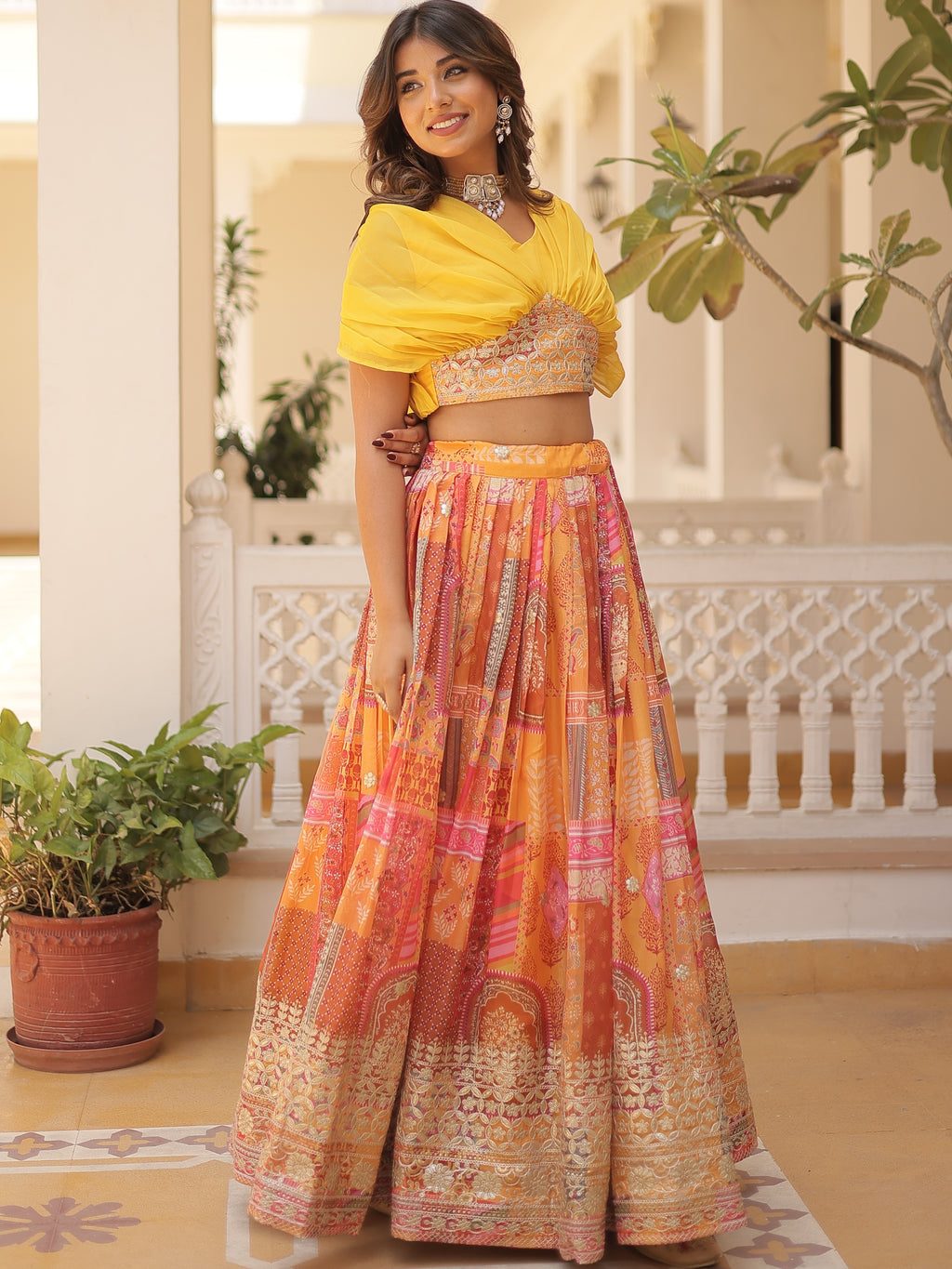 Digital Printed Russian Silk Foil Embroidered Lehenga