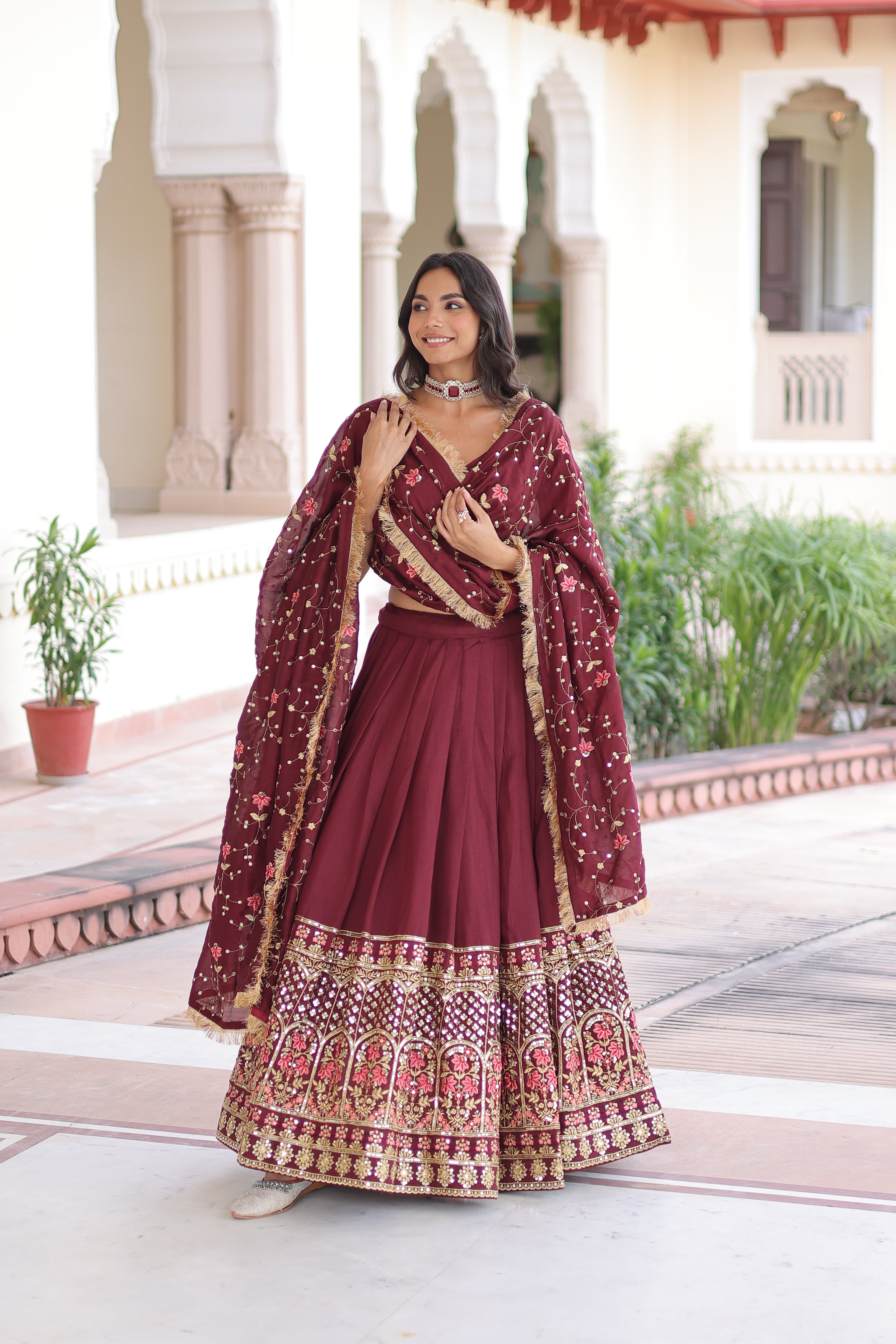 Vichitra Silk Lehenga For Women