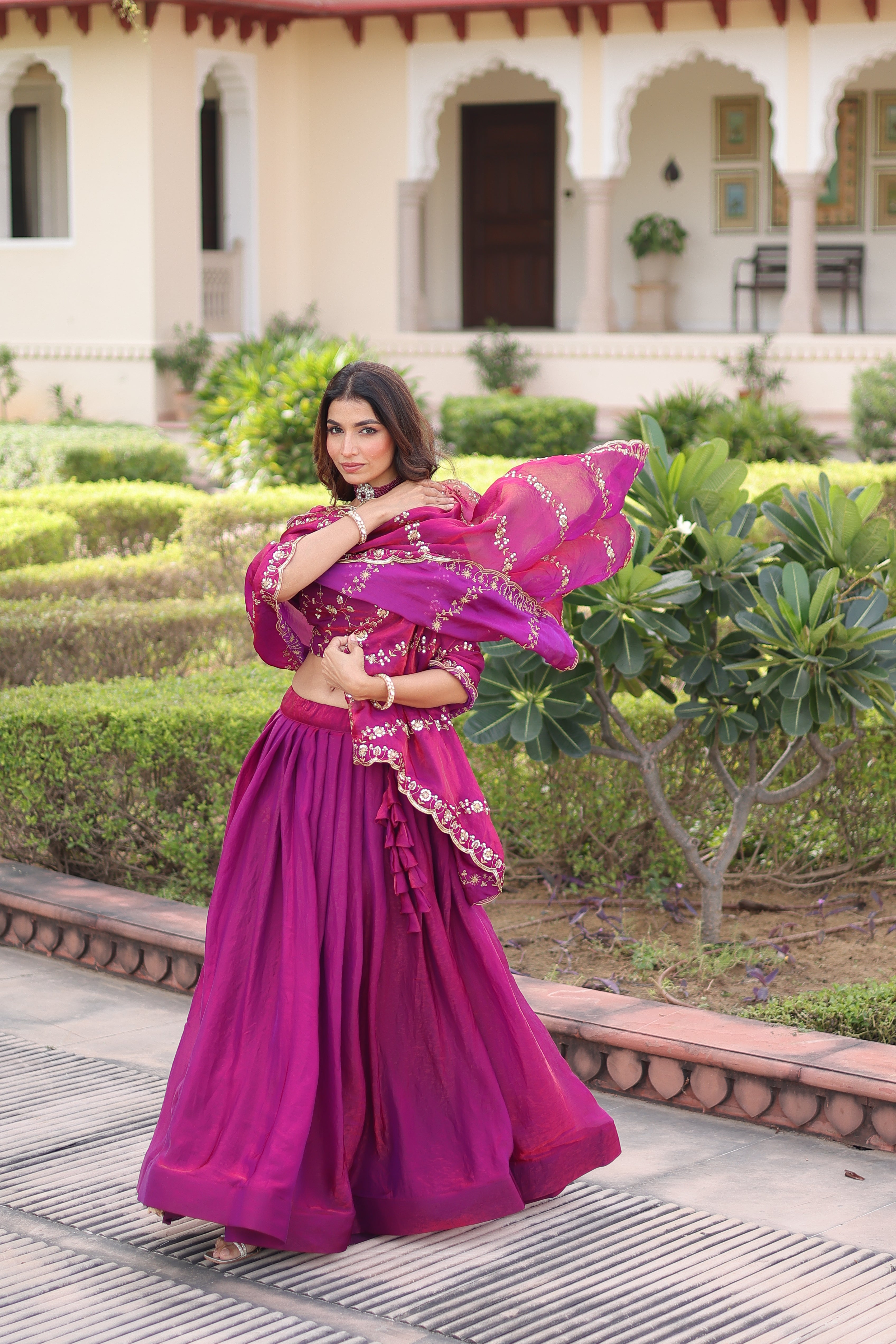 Fendi Silk Embroidered Lehenga With Dupatta
