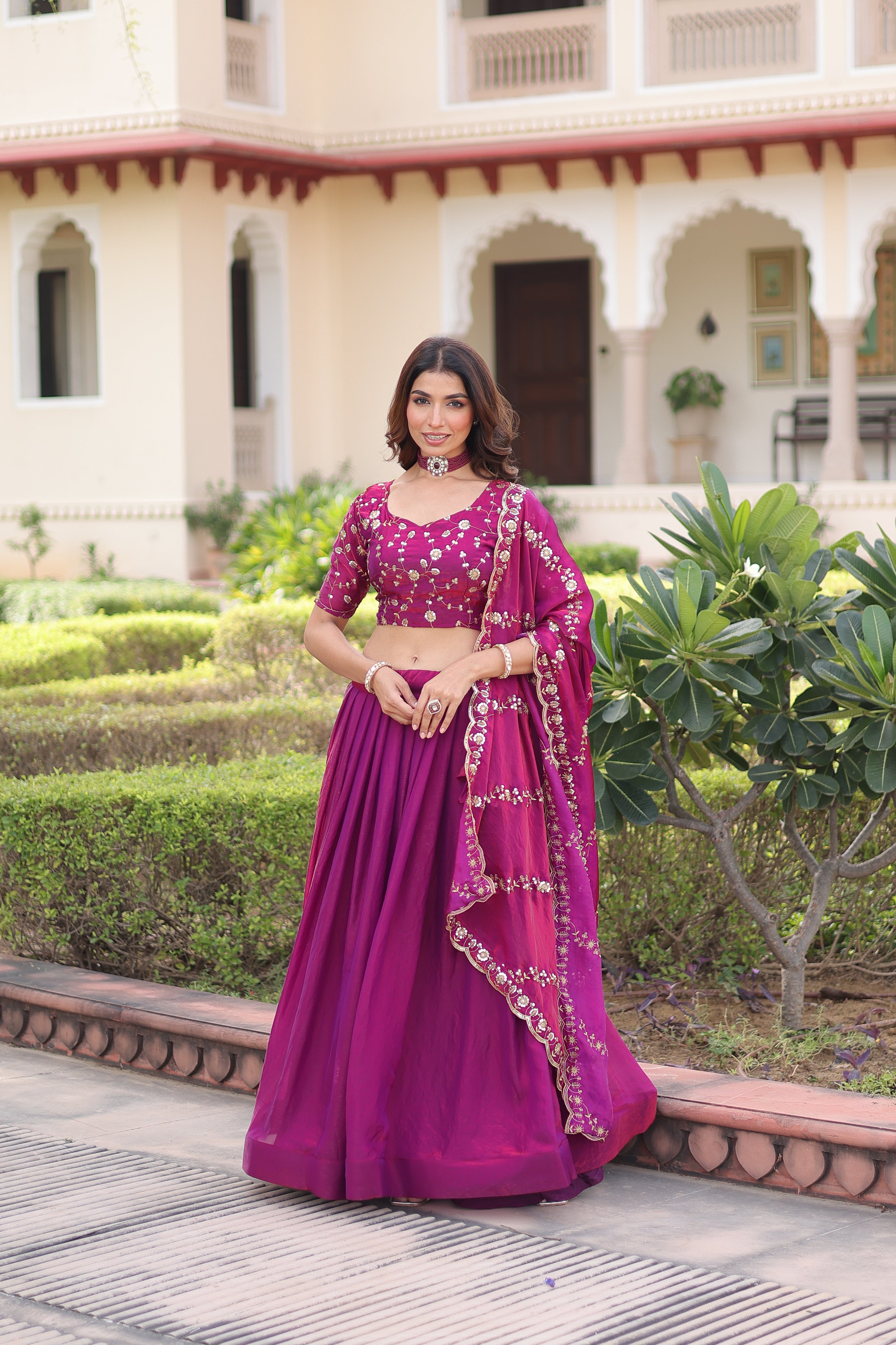 Fendi Silk Embroidered Lehenga With Dupatta