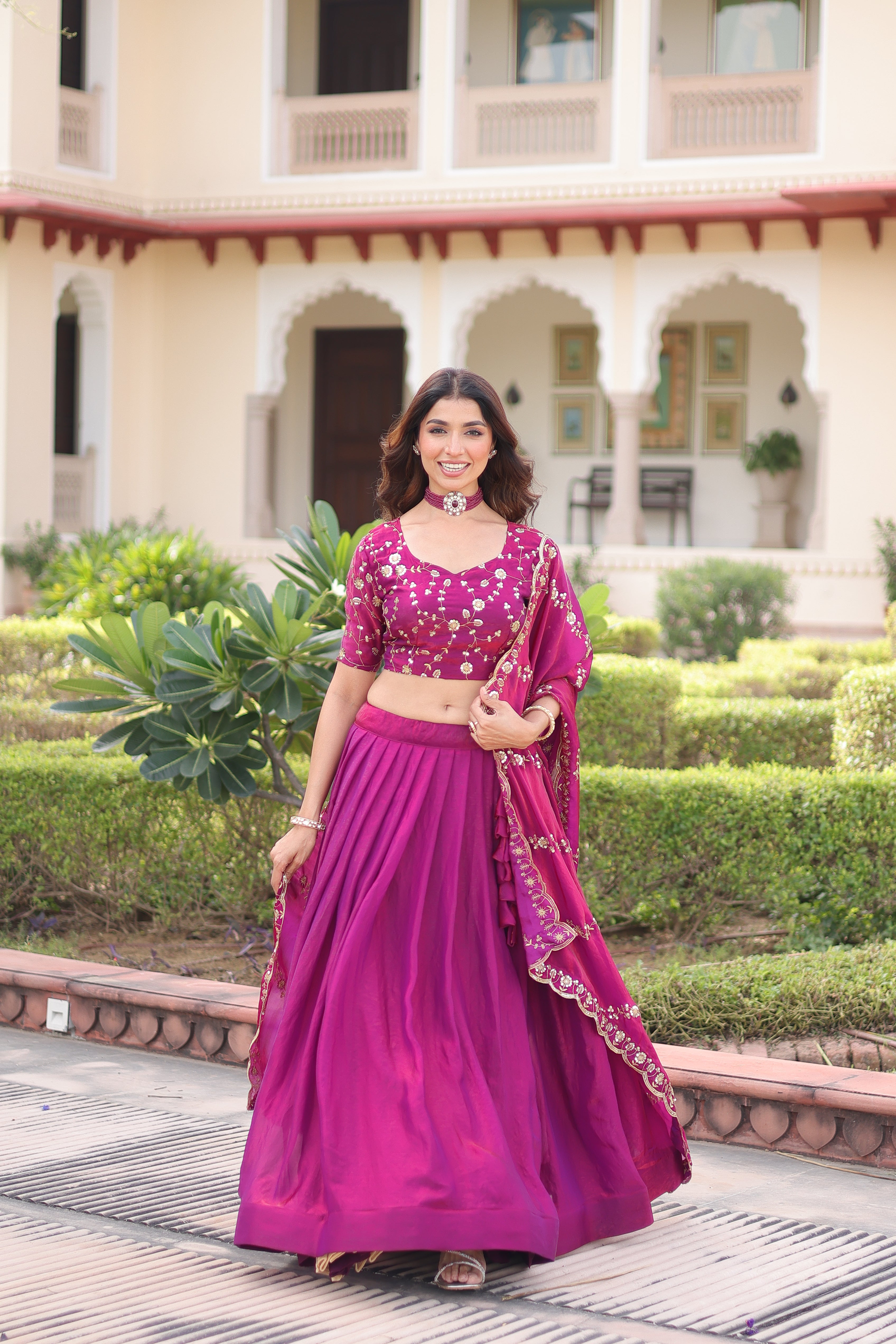 Fendi Silk Embroidered Lehenga With Dupatta