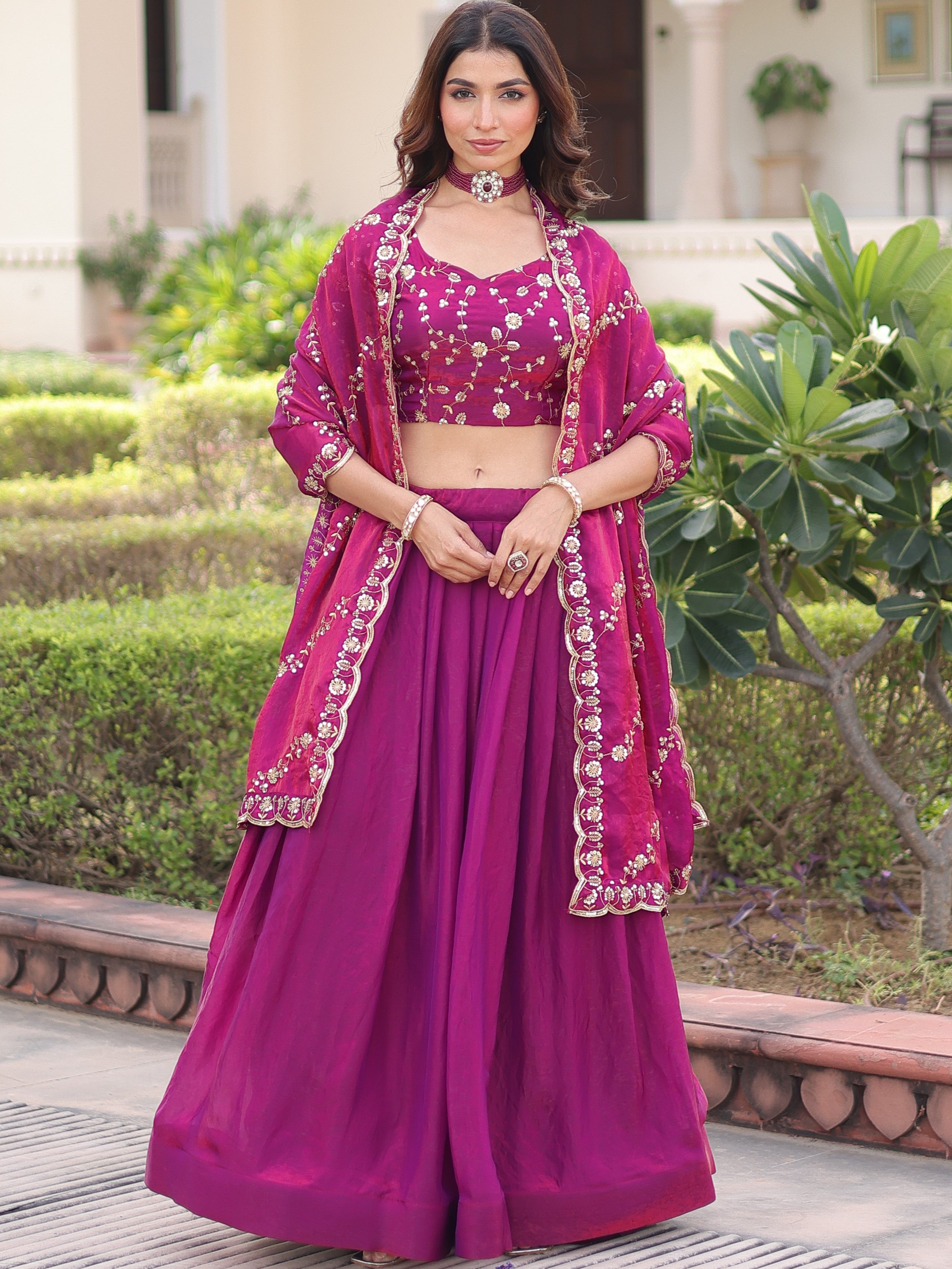 Fendi Silk Embroidered Lehenga With Dupatta