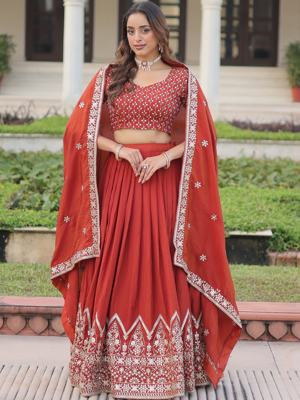 Vichitra Silk Embroidered Legenga With Dupatta