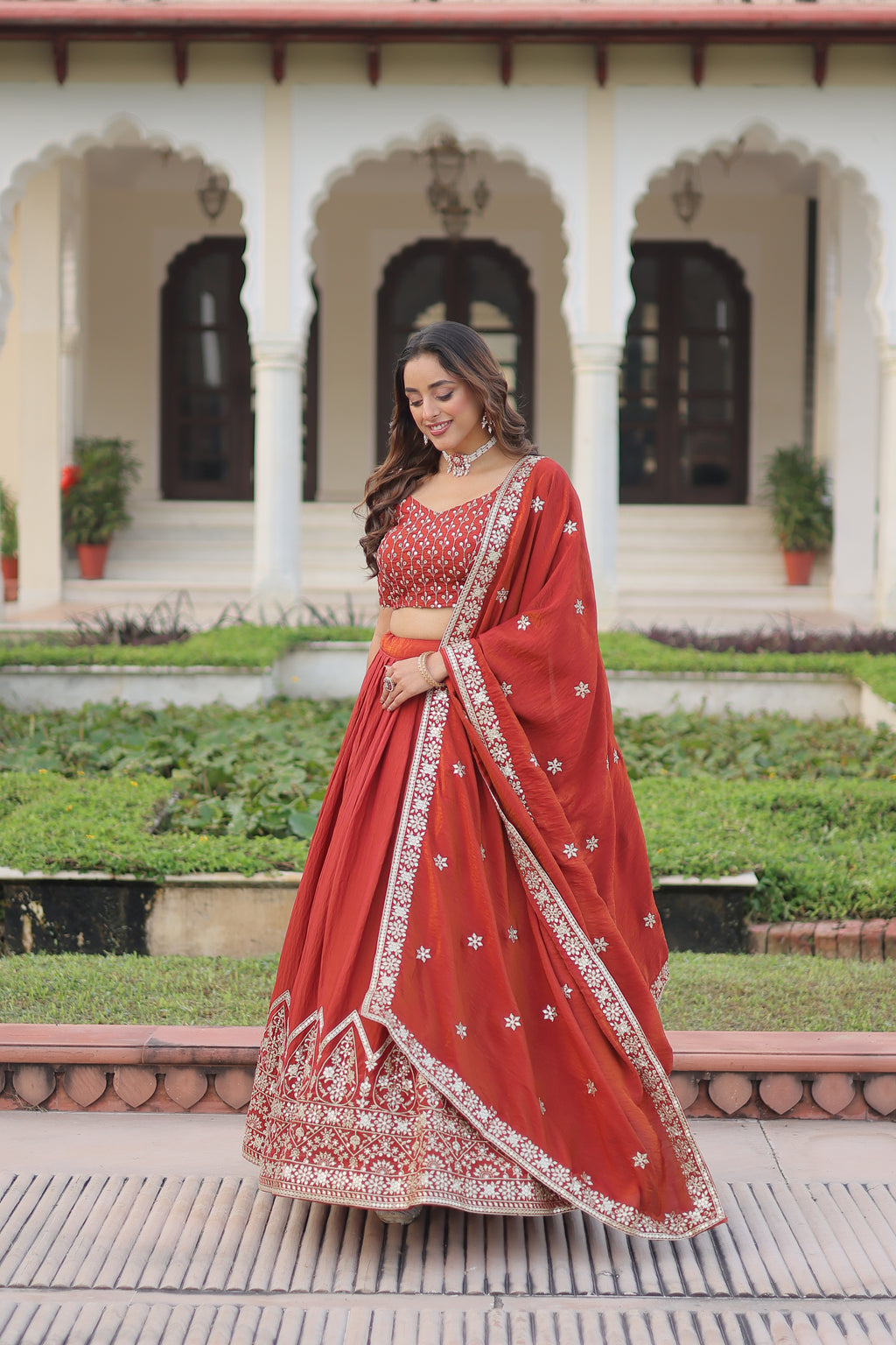 Vichitra Silk Embroidered Legenga With Dupatta
