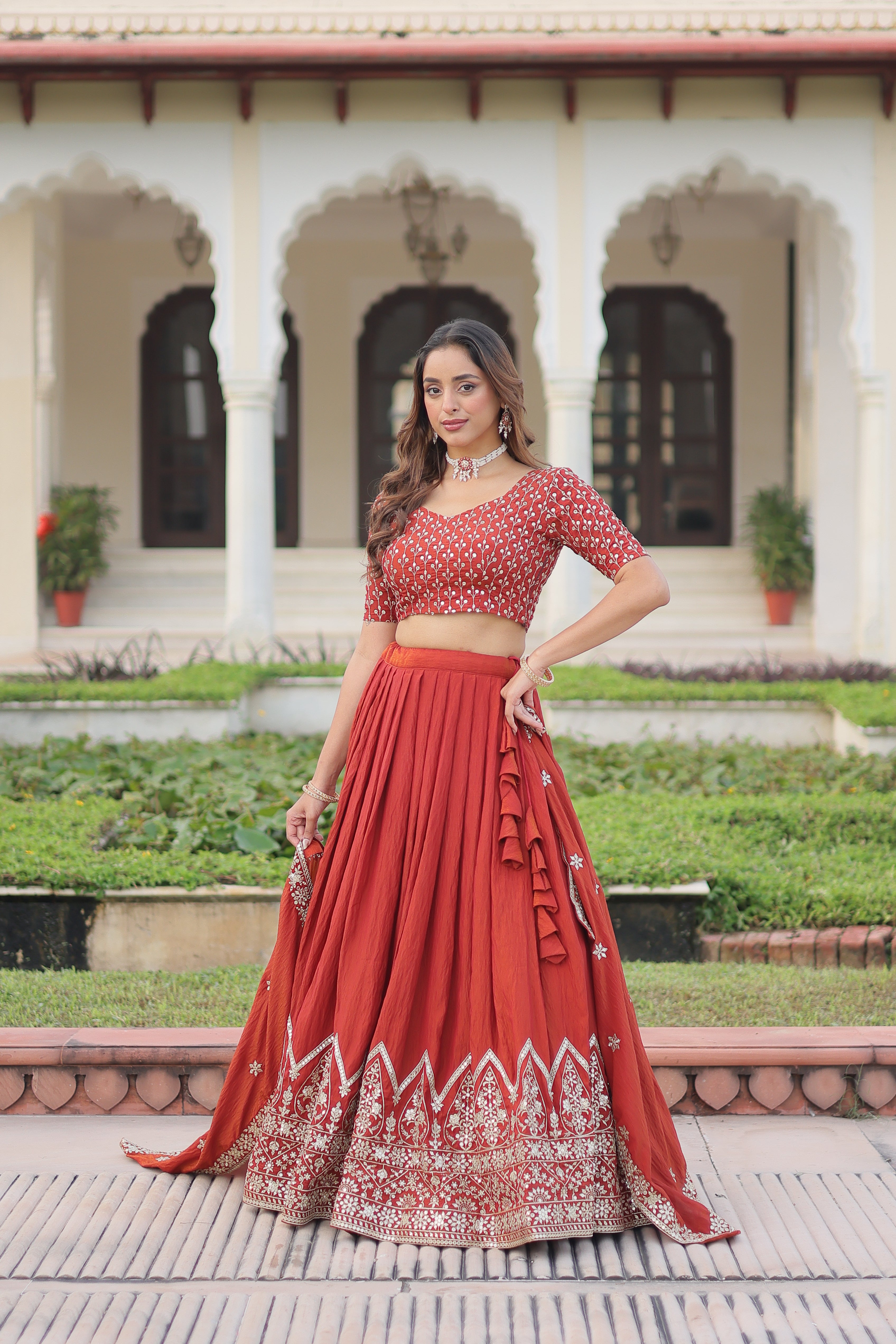 Vichitra Silk Embroidered Legenga With Dupatta