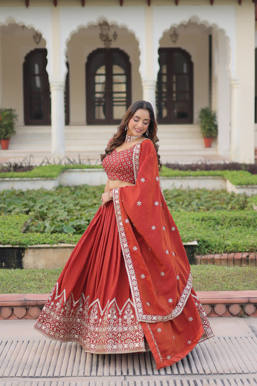Vichitra Silk Embroidered Legenga With Dupatta