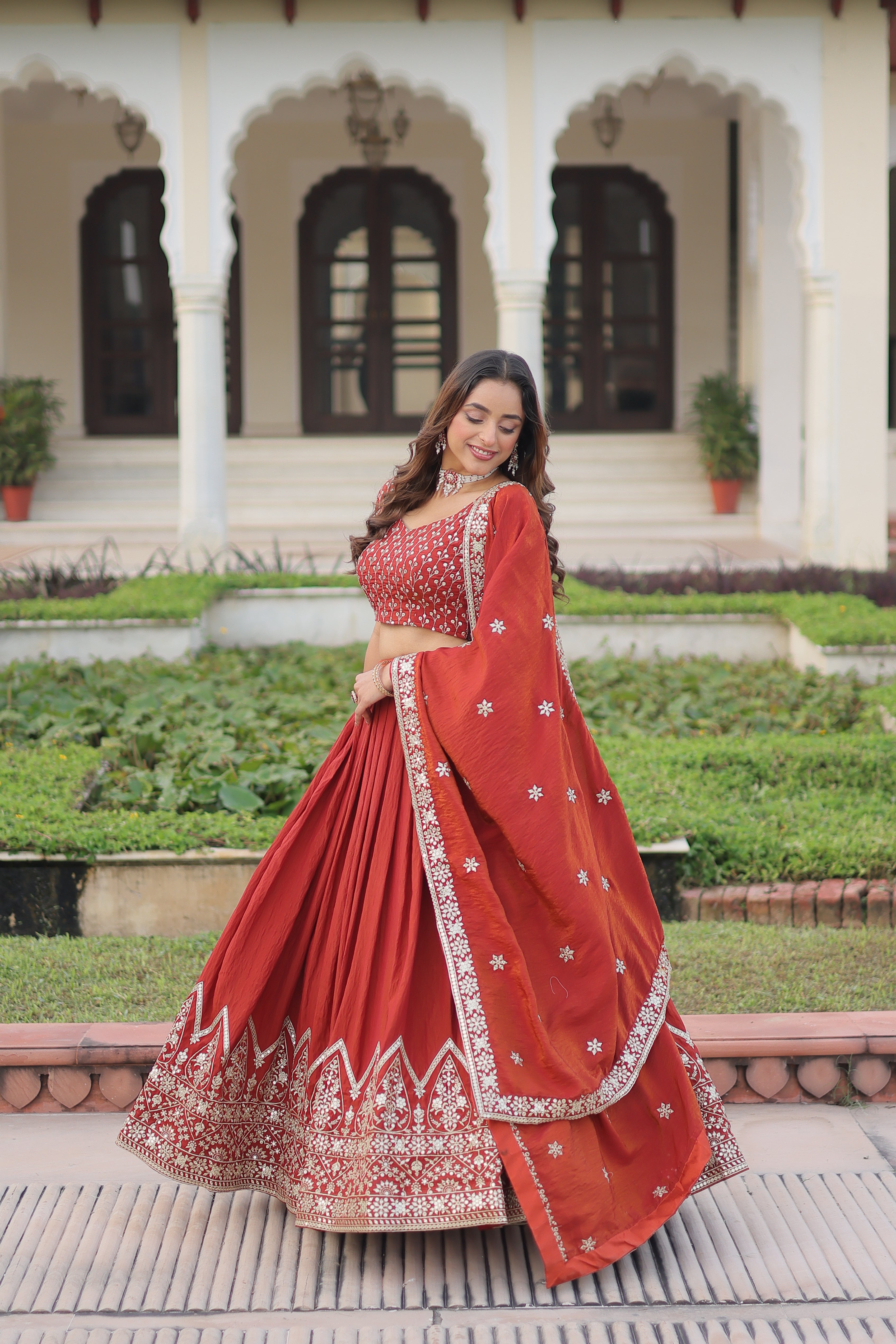 Vichitra Silk Embroidered Legenga With Dupatta