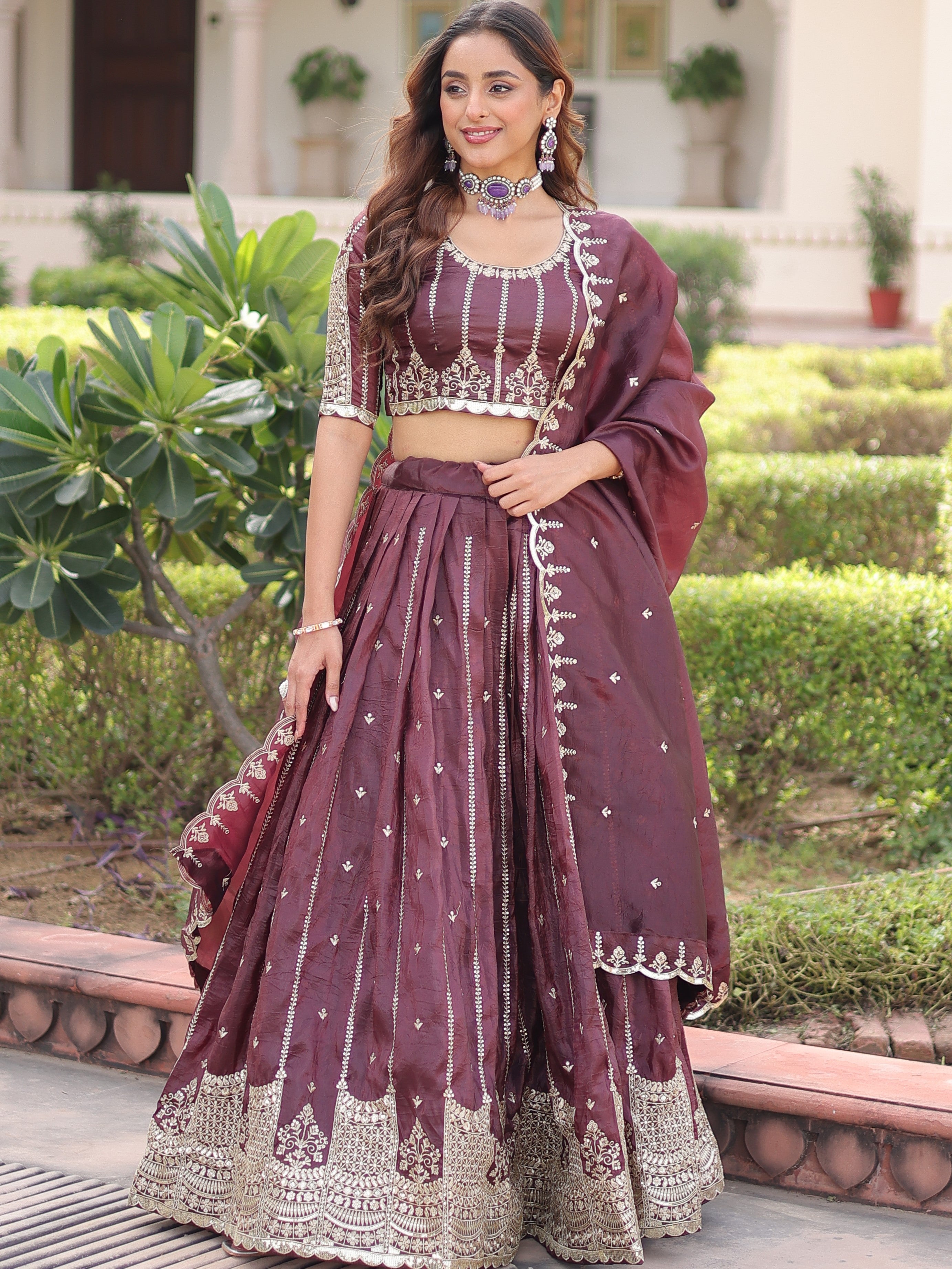 Gold Crush Zari Embroidered Lehenga With Dupatta