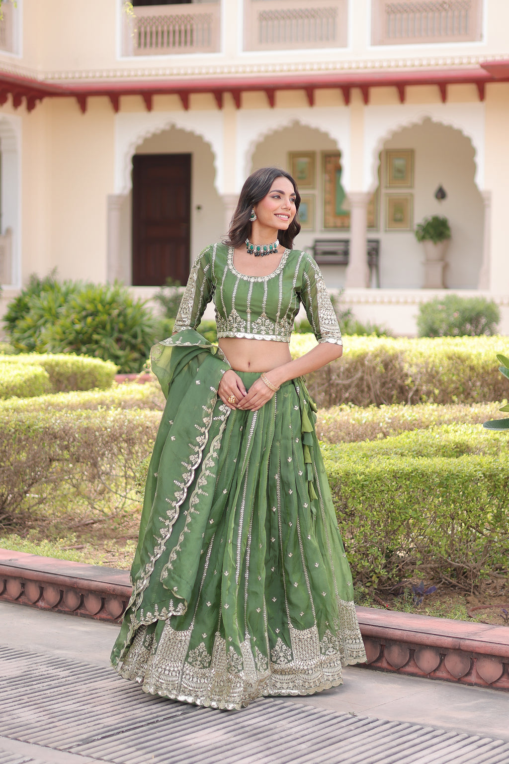 Gold Crush Zari Embroidered Lehenga With Dupatta