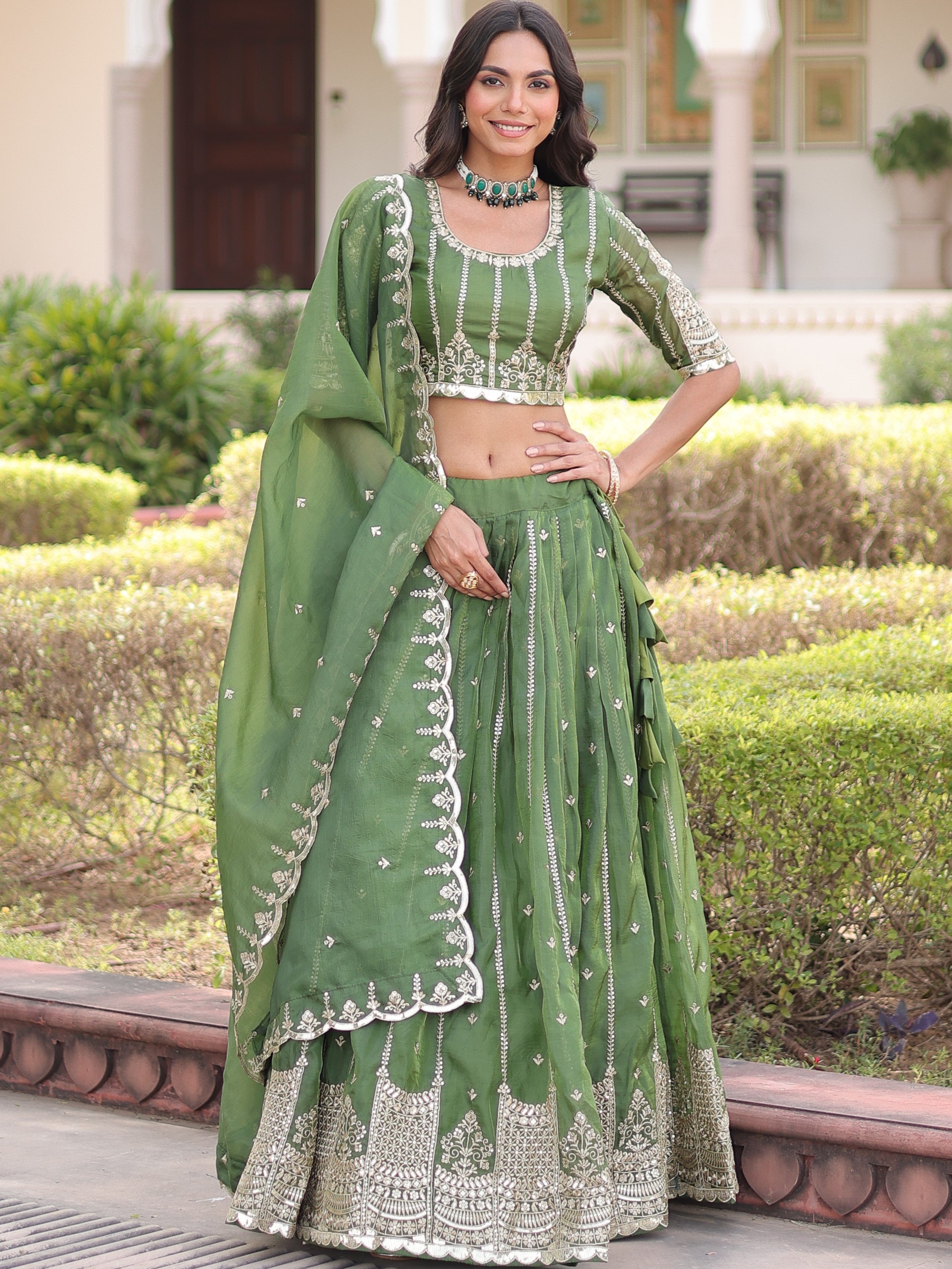 Gold Crush Zari Embroidered Lehenga With Dupatta