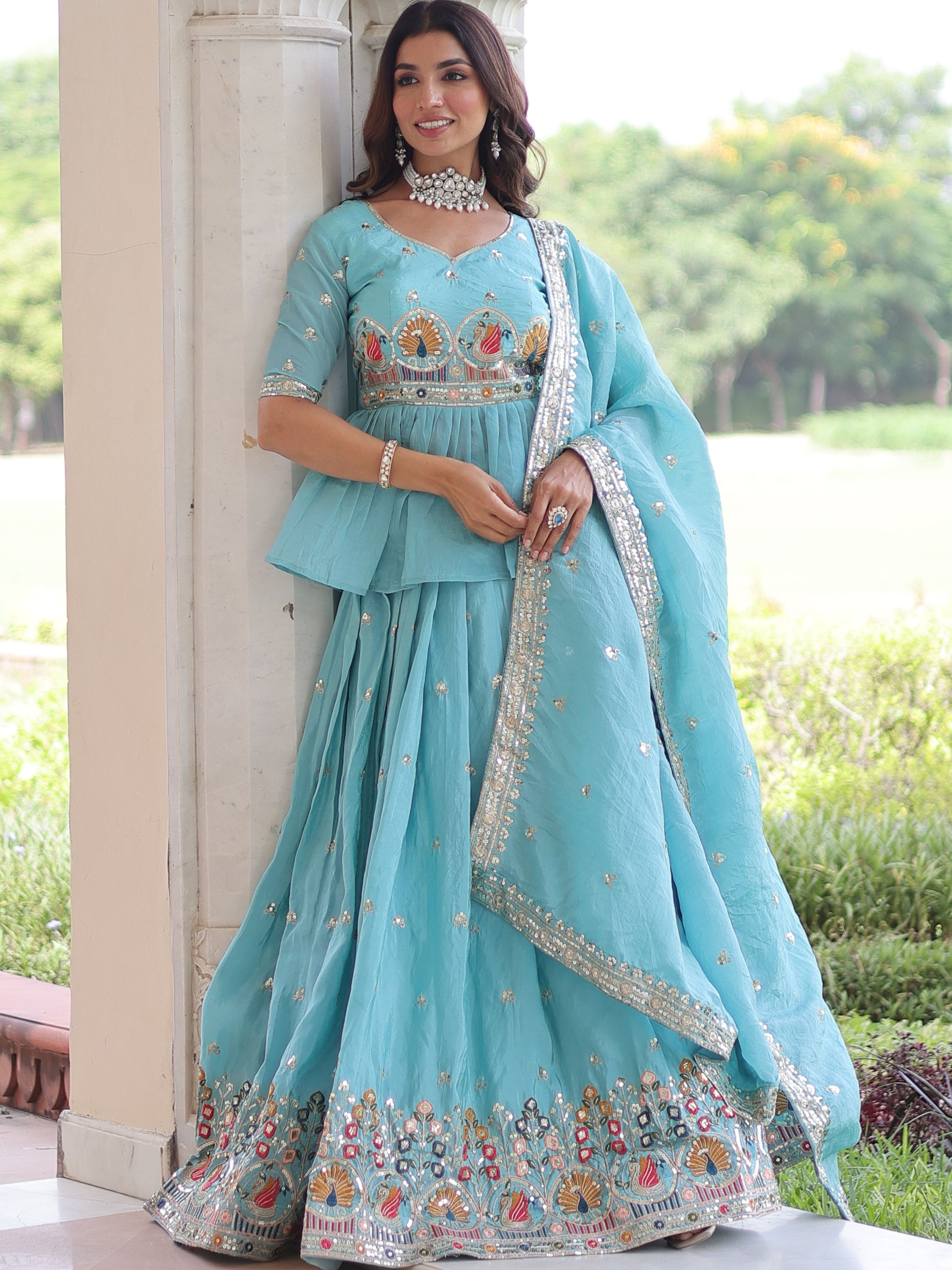 Gold Crush Multi Thread Embroidered Lehenga With Dupatta