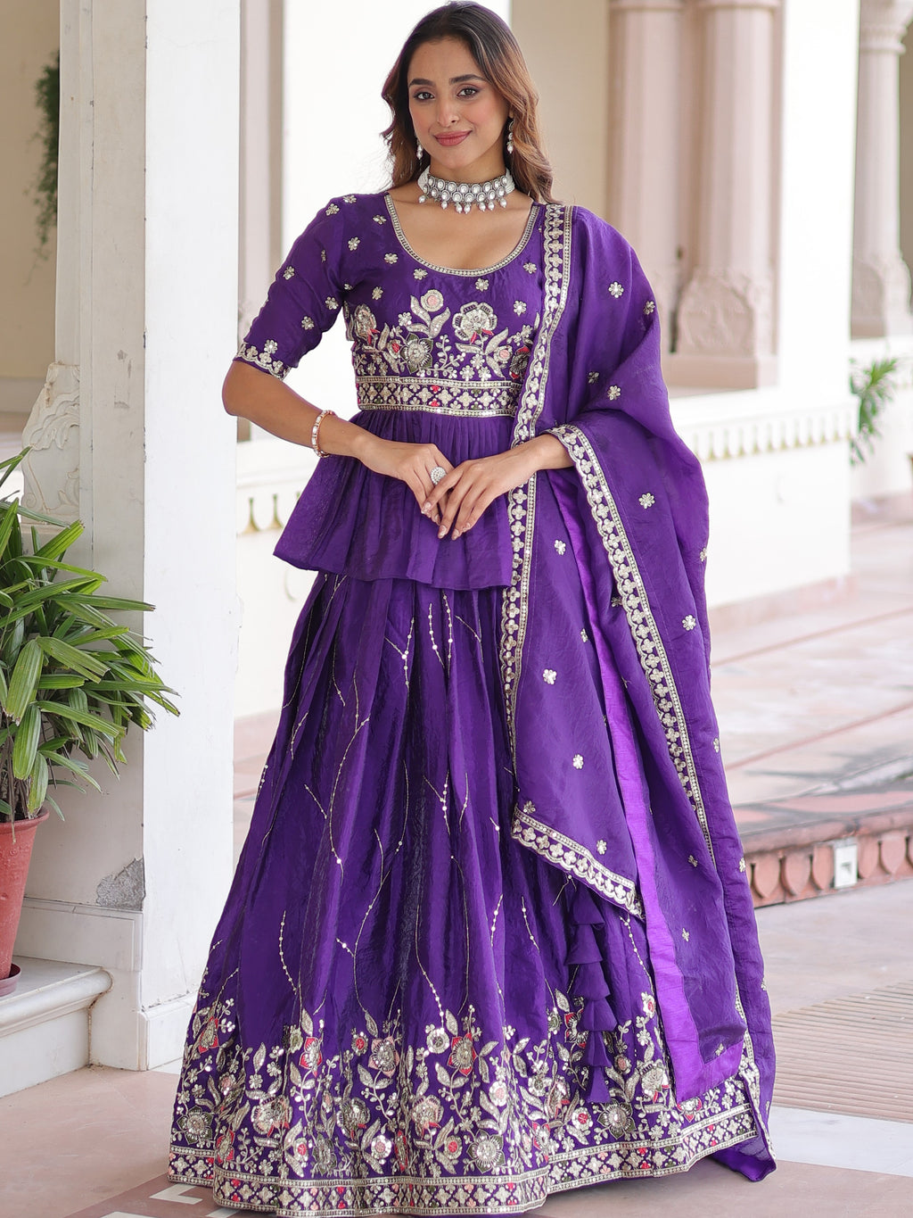 Gold Crush Multi Thread Embroidered Lehenga With Dupatta