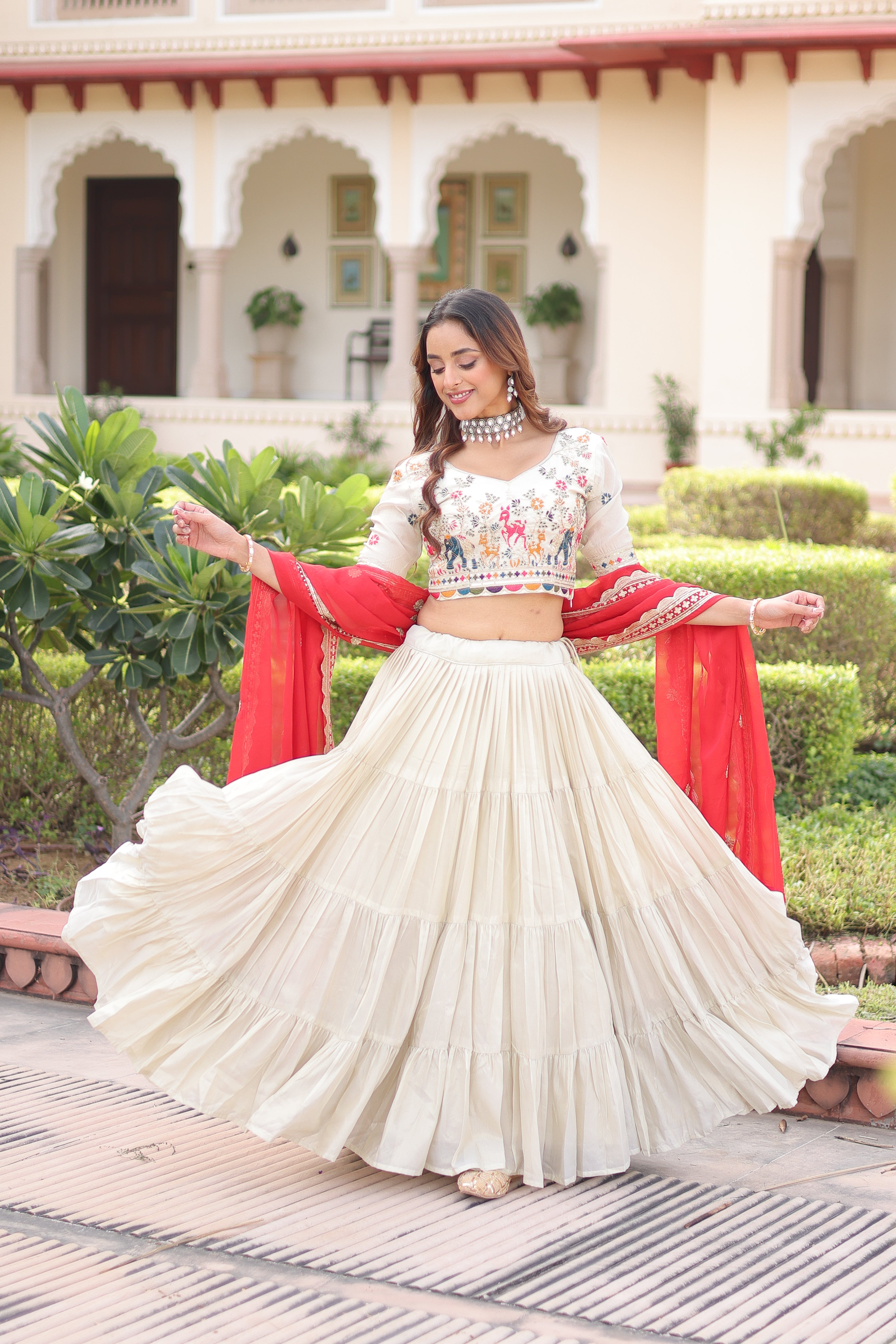 Cosmos Silk Thread Embroidered Lehenga With Dupatta