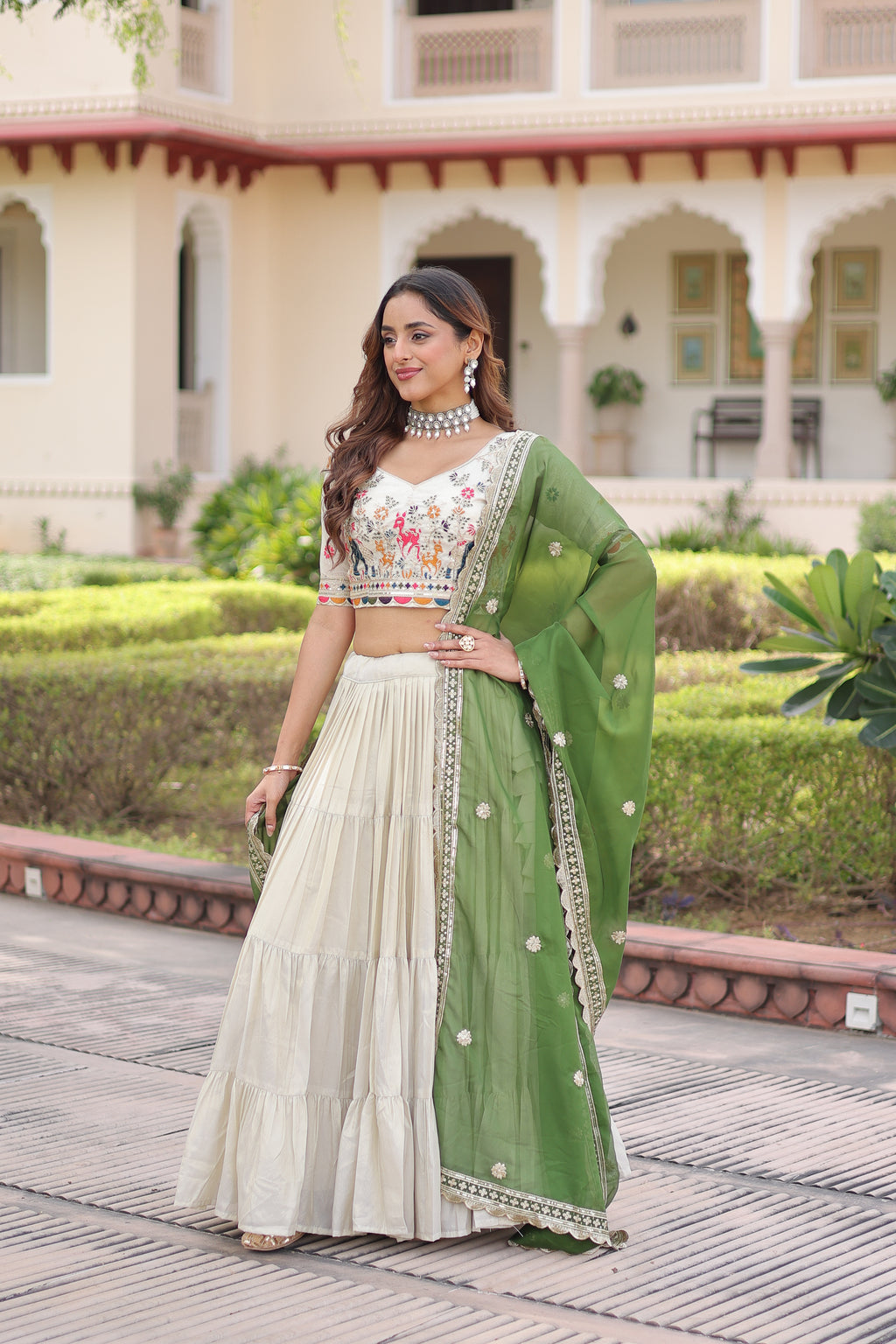 Cosmos Silk Thread Embroidered Lehenga With Dupatta
