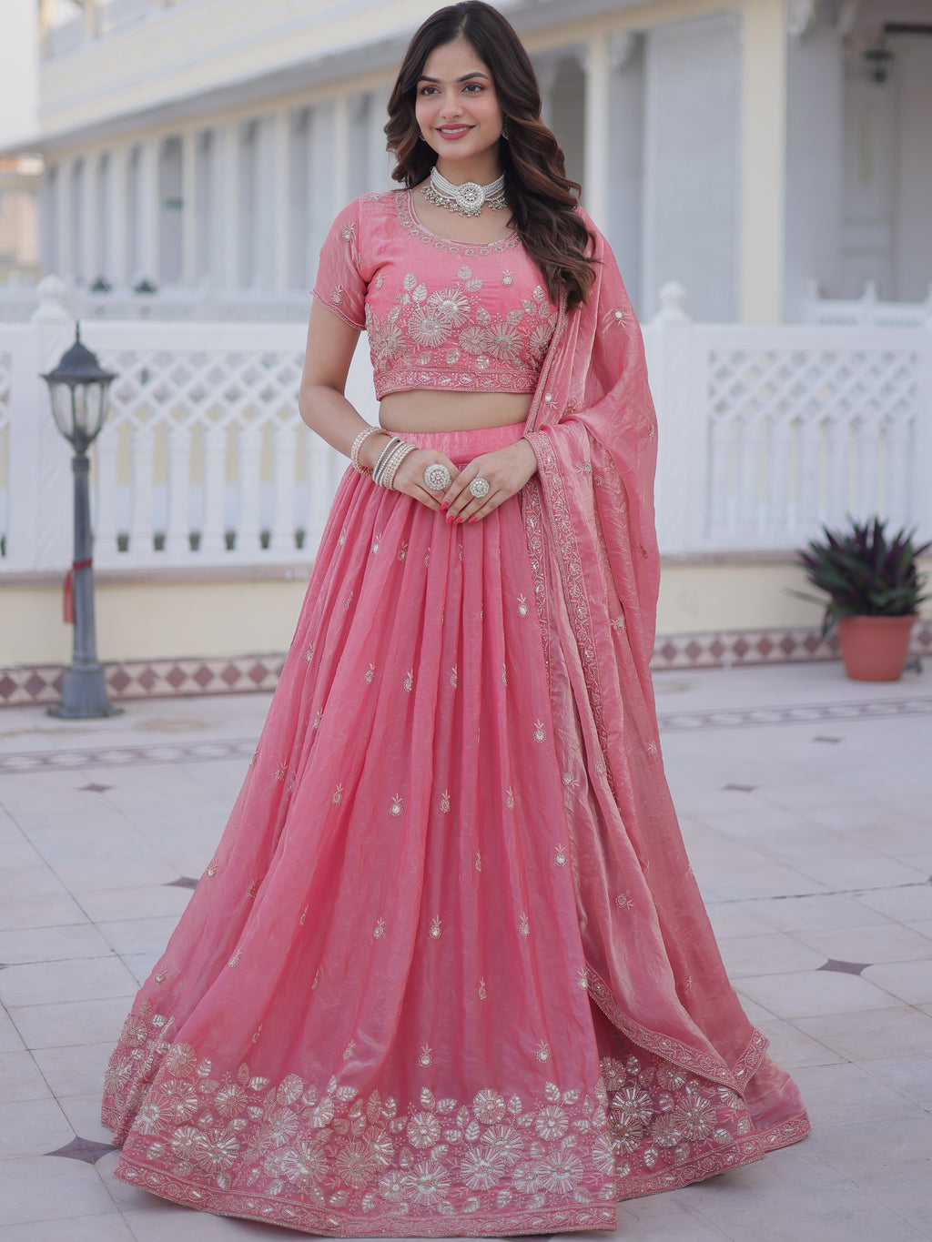 Fendi Silk Thread Embroidered Lehenga With Dupatta