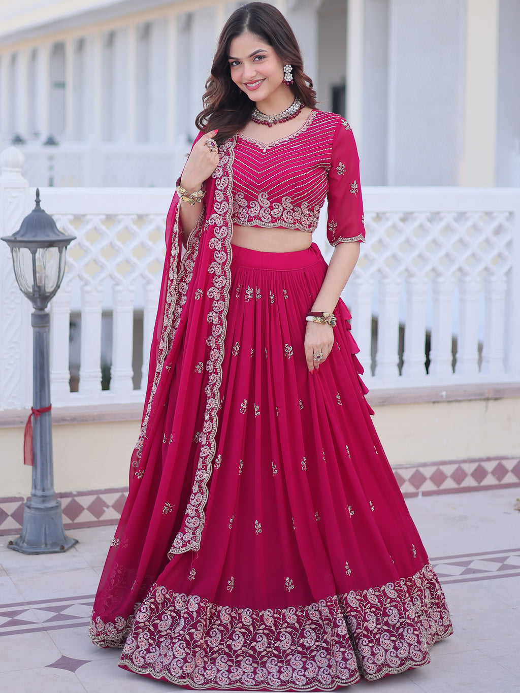 Faux Blooming Embroidered Lehenga With Dupatta