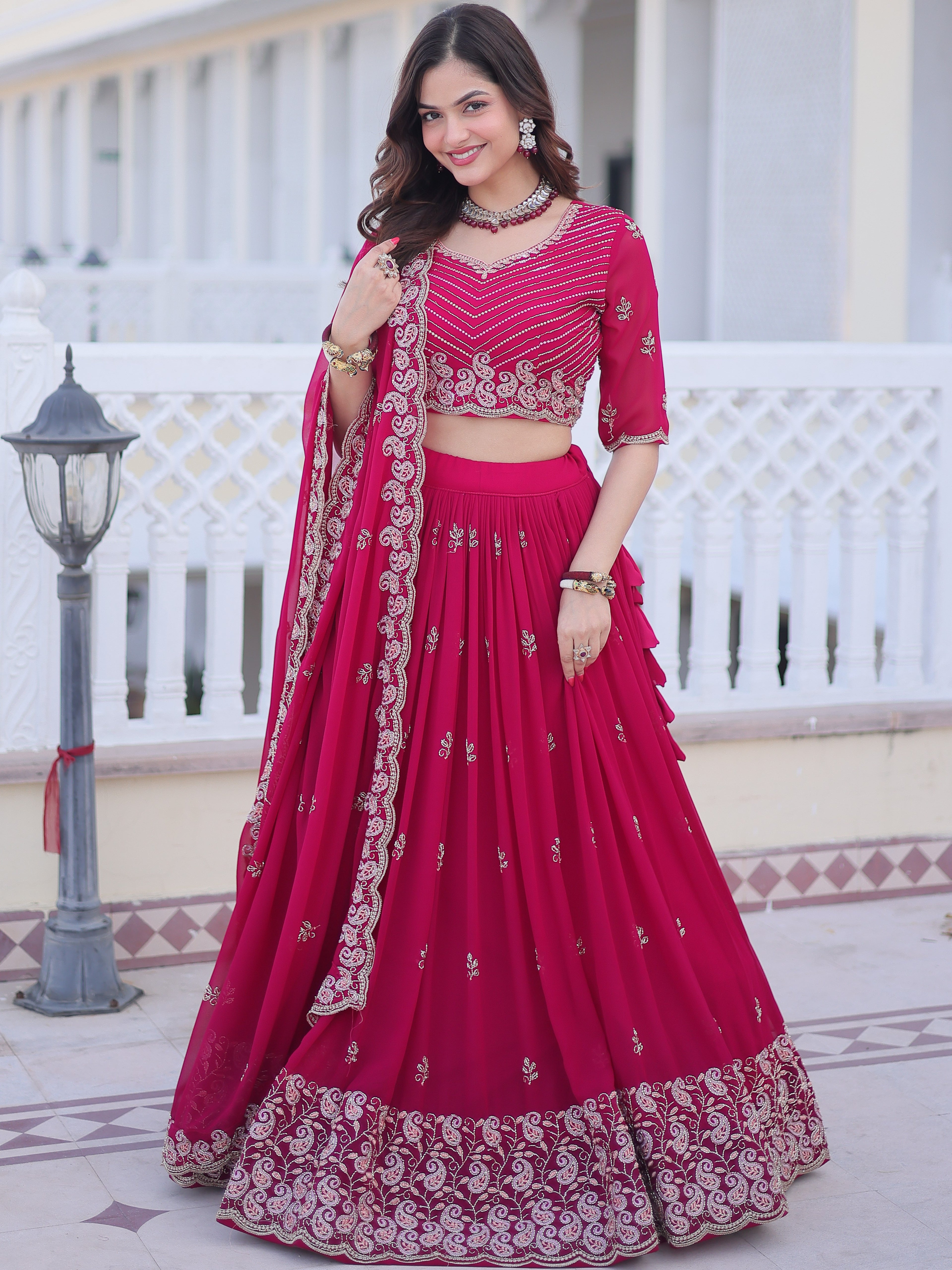 Faux Blooming Embroidered Lehenga With Dupatta