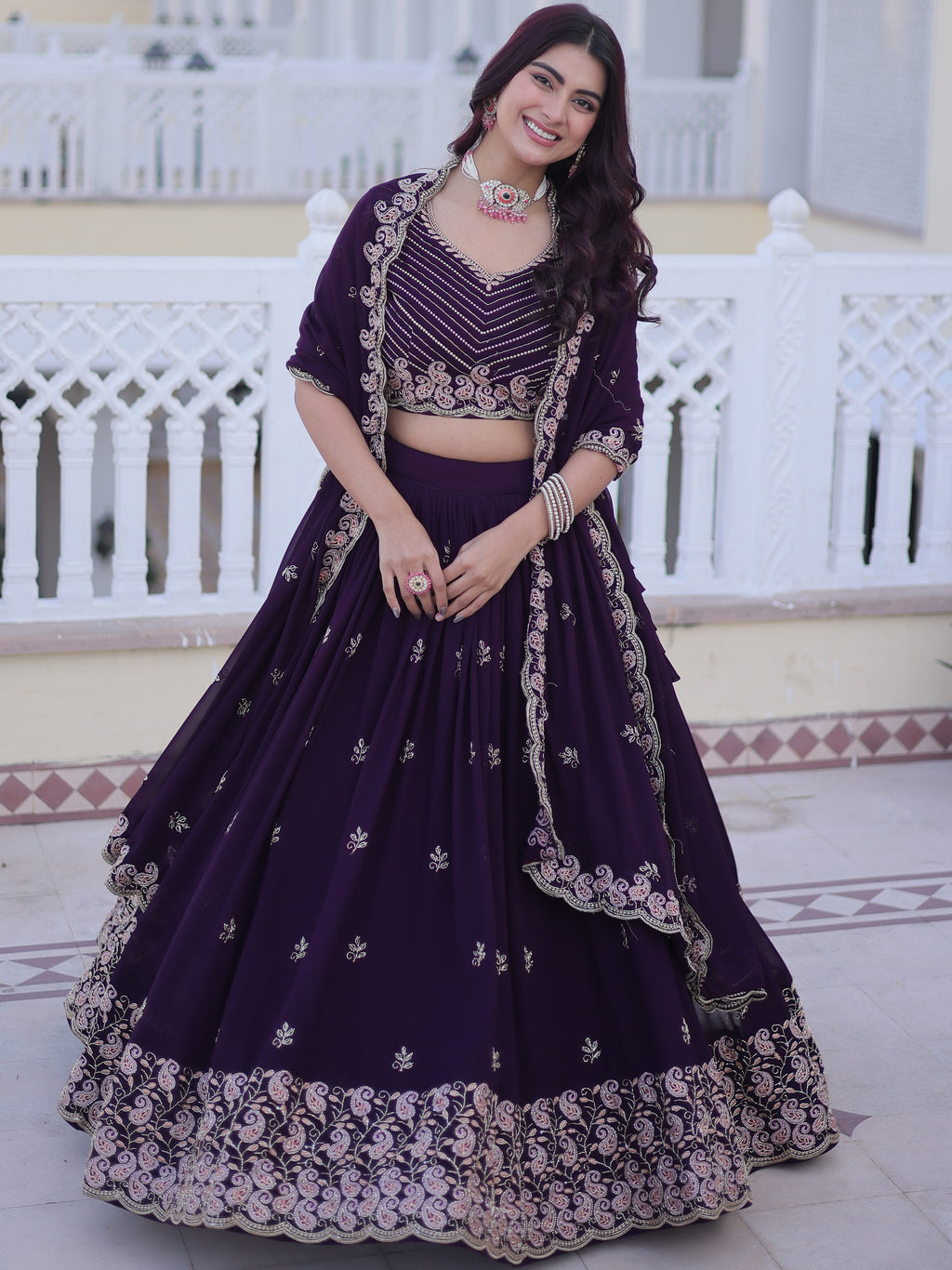 Faux Blooming Embroidered Lehenga With Dupatta