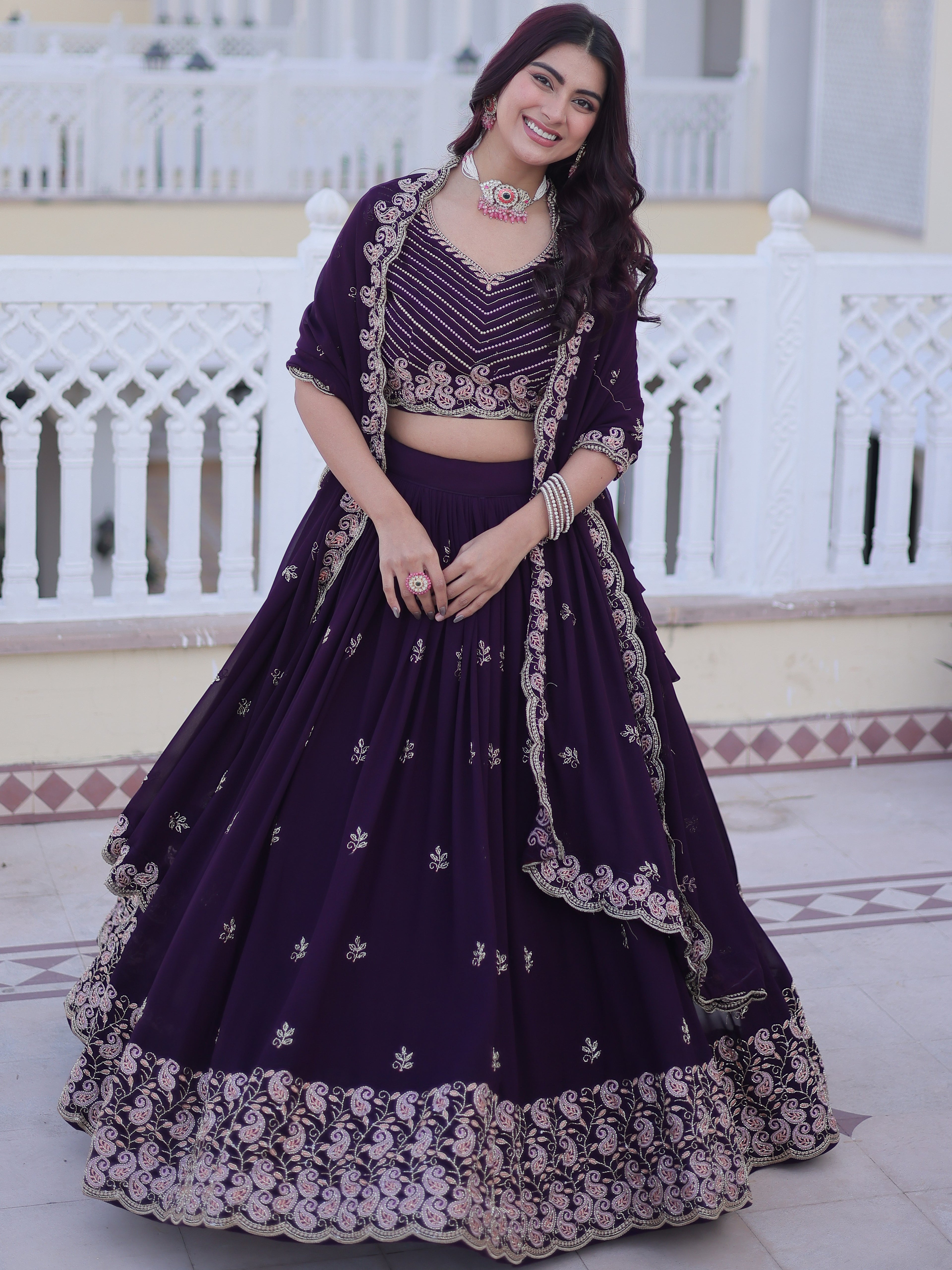 Faux Blooming Embroidered Lehenga With Dupatta