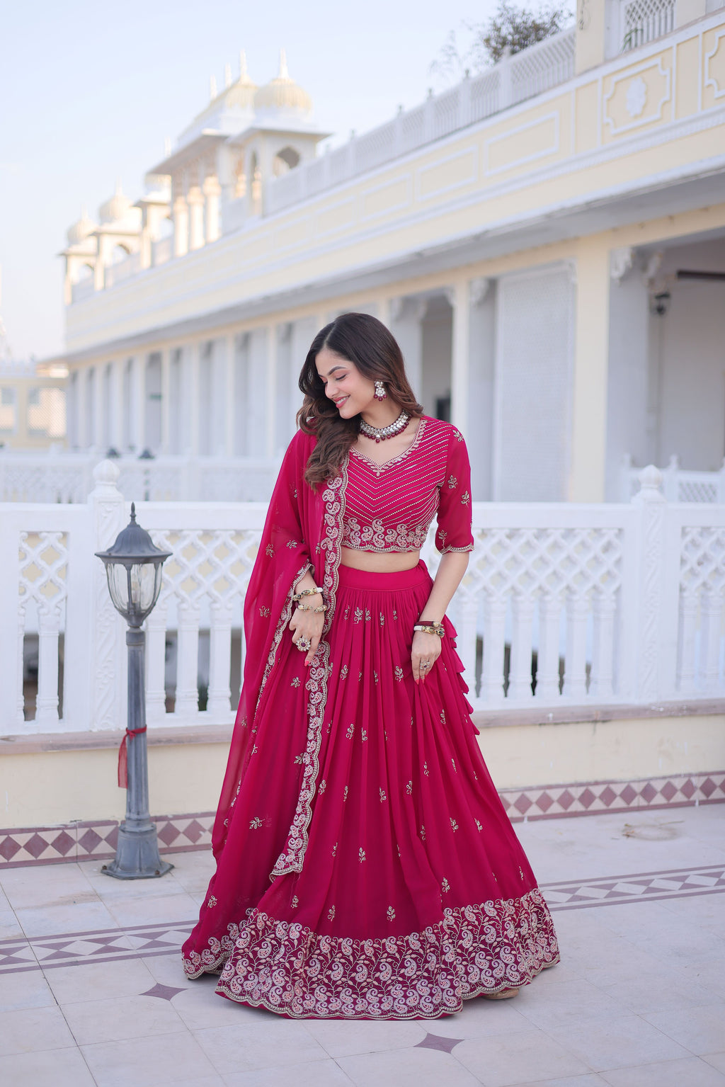 Faux Blooming Embroidered Lehenga With Dupatta