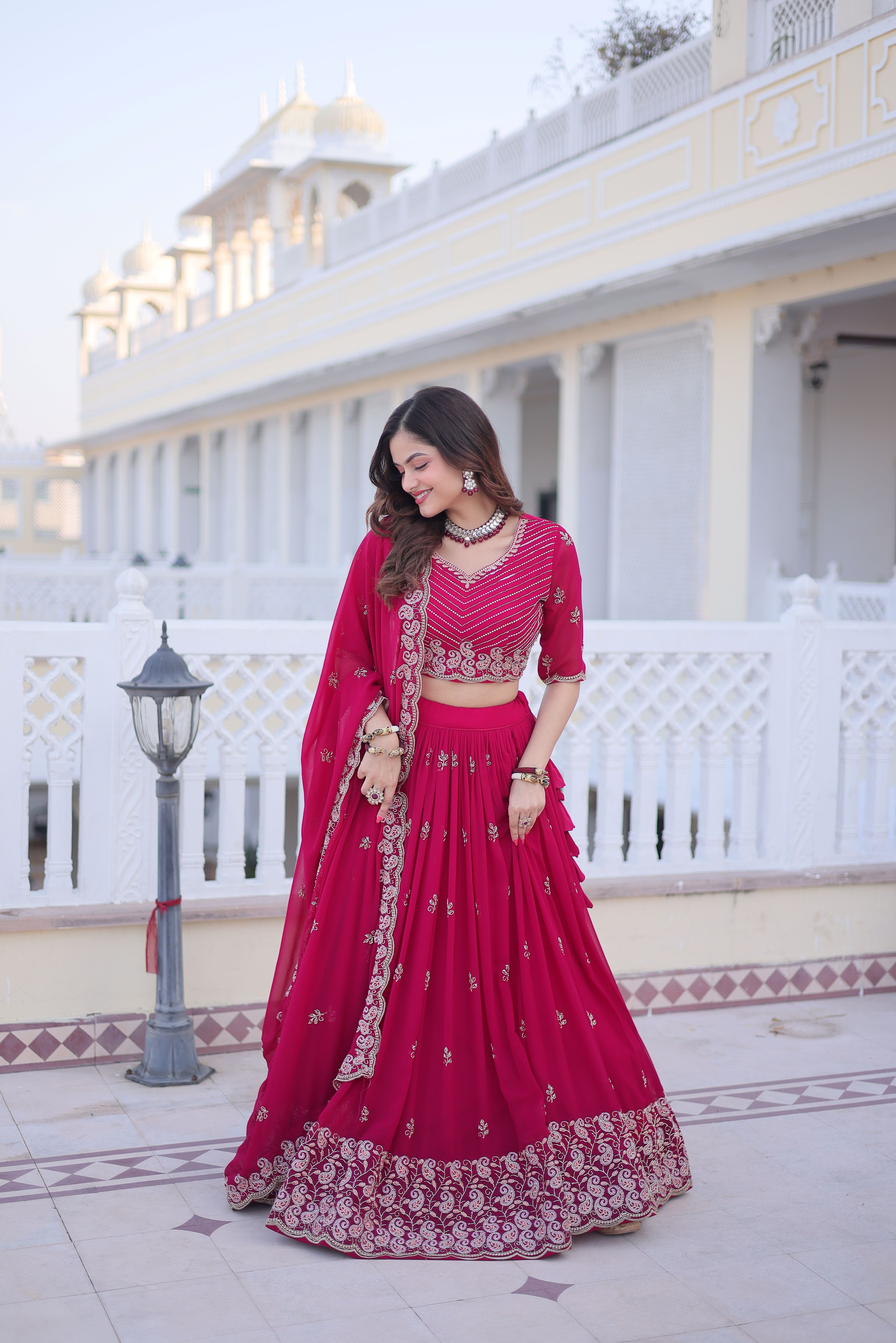 Faux Blooming Embroidered Lehenga With Dupatta