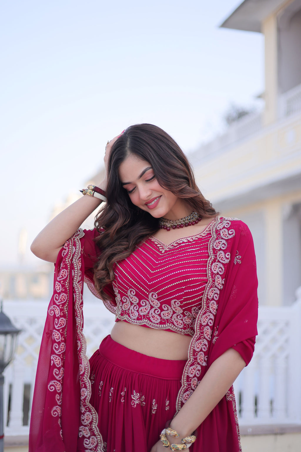 Faux Blooming Embroidered Lehenga With Dupatta