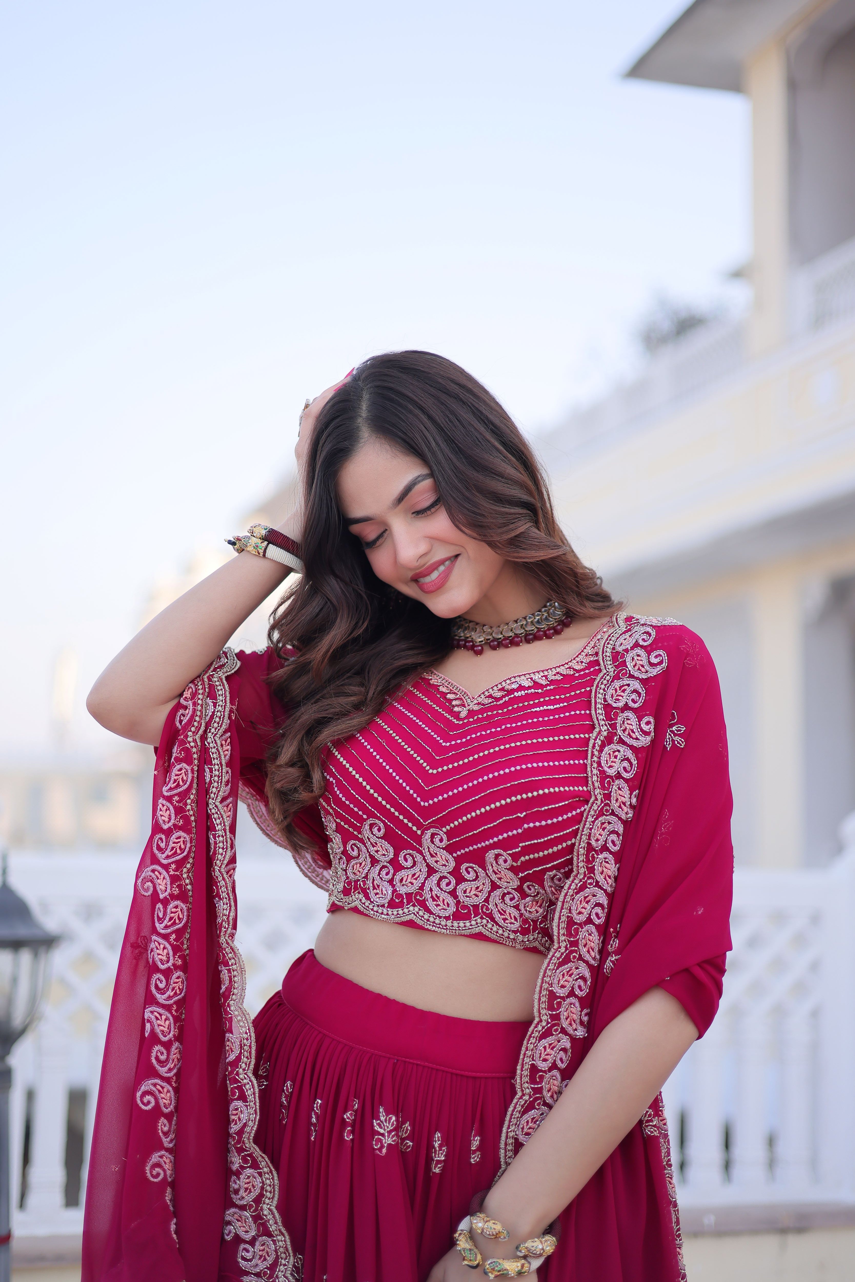 Faux Blooming Embroidered Lehenga With Dupatta