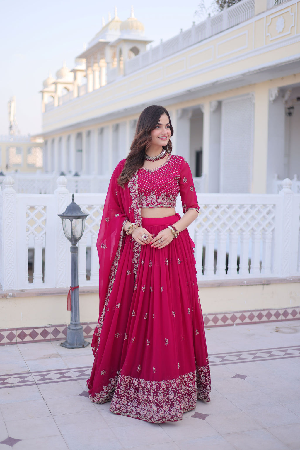 Faux Blooming Embroidered Lehenga With Dupatta