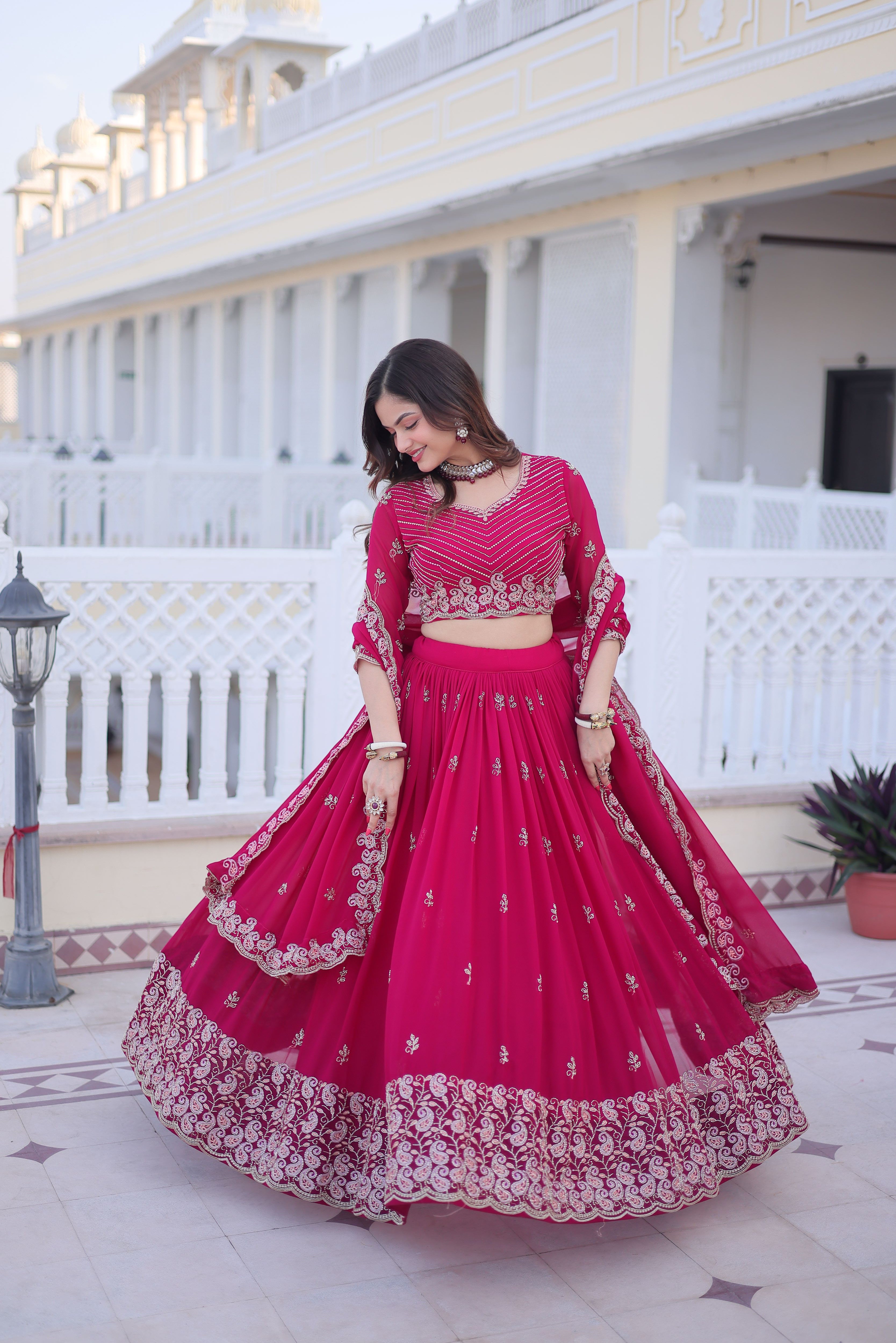 Faux Blooming Embroidered Lehenga With Dupatta
