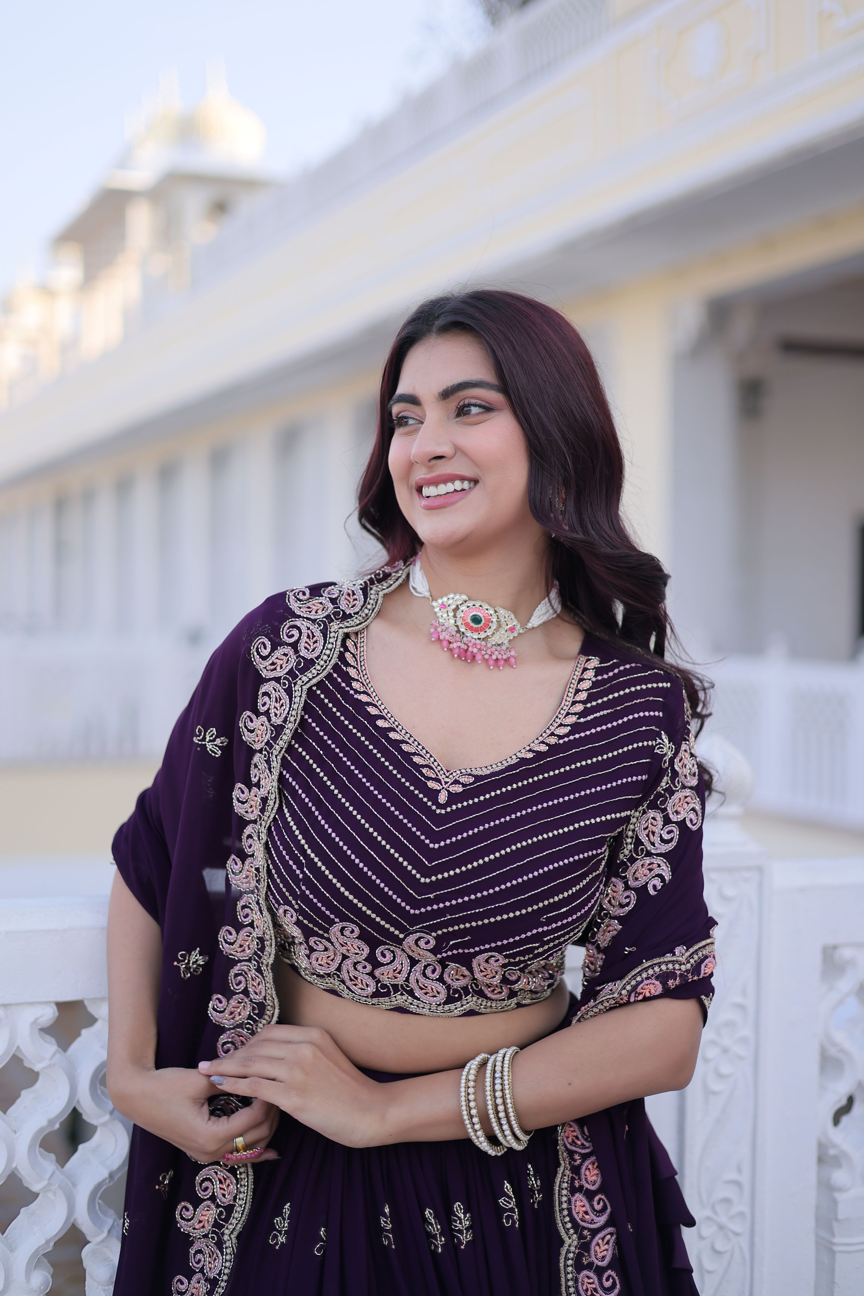 Faux Blooming Embroidered Lehenga With Dupatta