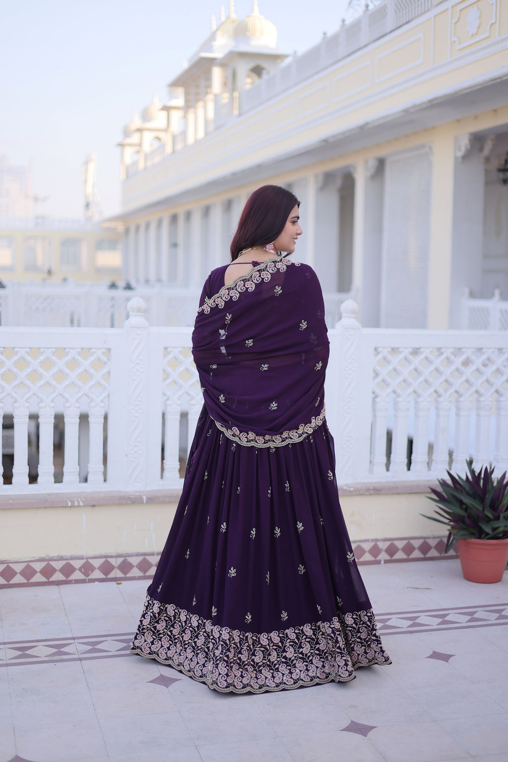 Faux Blooming Embroidered Lehenga With Dupatta